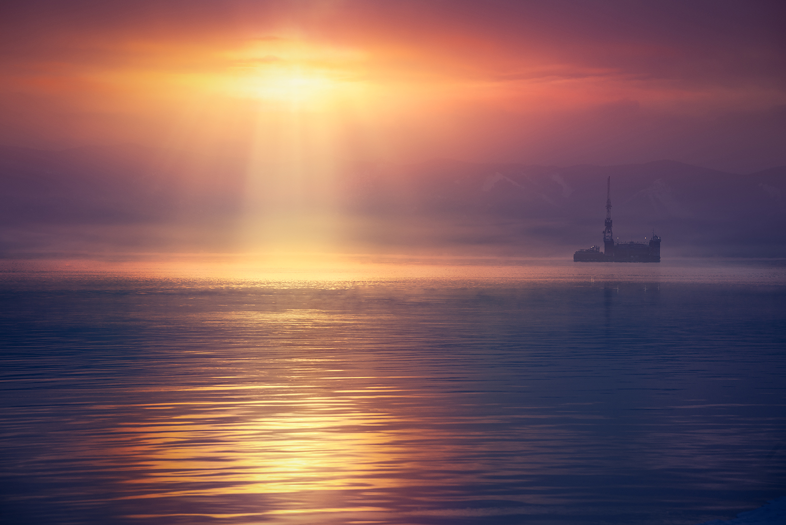 пейзаж, природа, река, солнце, свет, лучи, енисей, красноярск, блик, отражения, Антипов Дмитрий