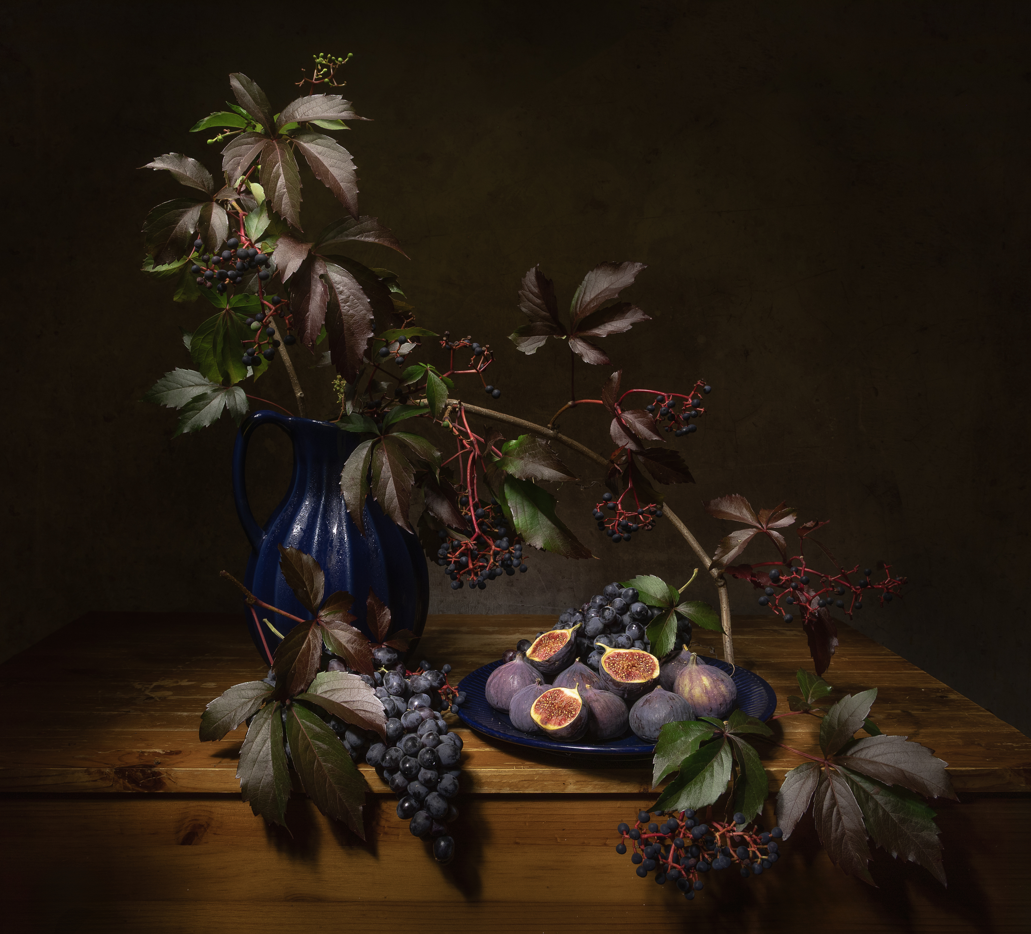 натюрморт, виноград, девичий виноград, инжир, Татьяна Феденкова