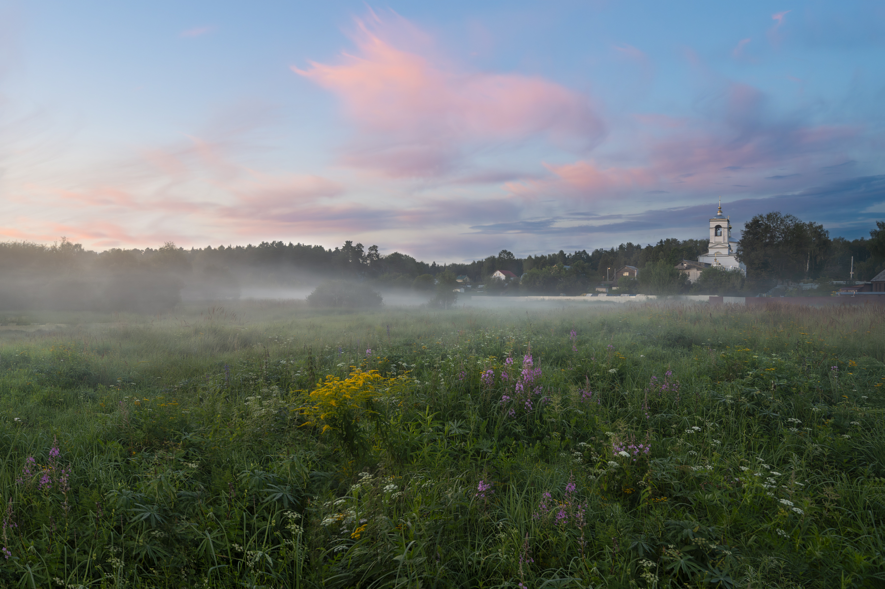 лето,вечер,закат,туман,небо,облака,краски,деревняюхрам, Виталий Полуэктов
