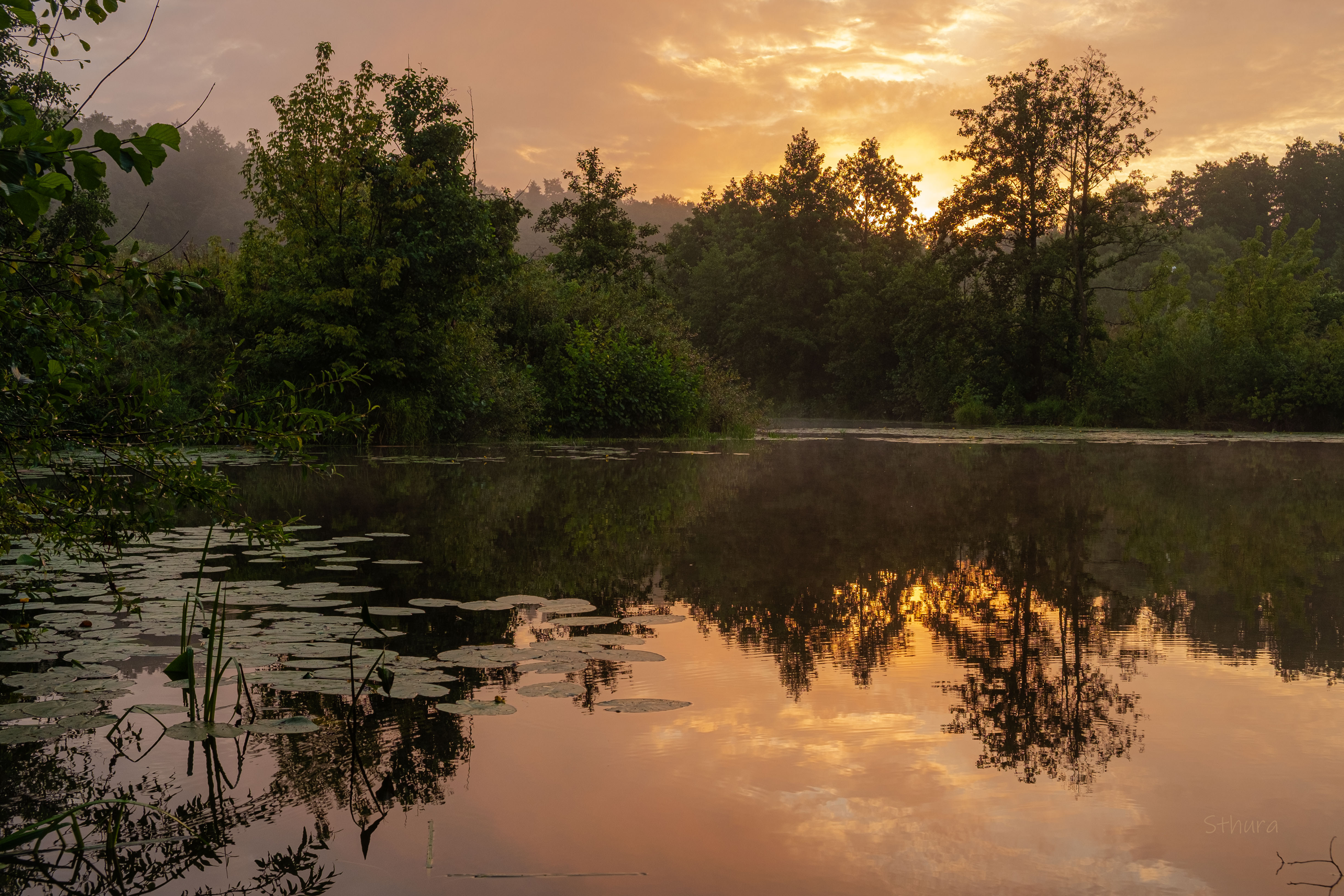 лето озеро рассвет облака отражение природа пейзаж, Александр Строков