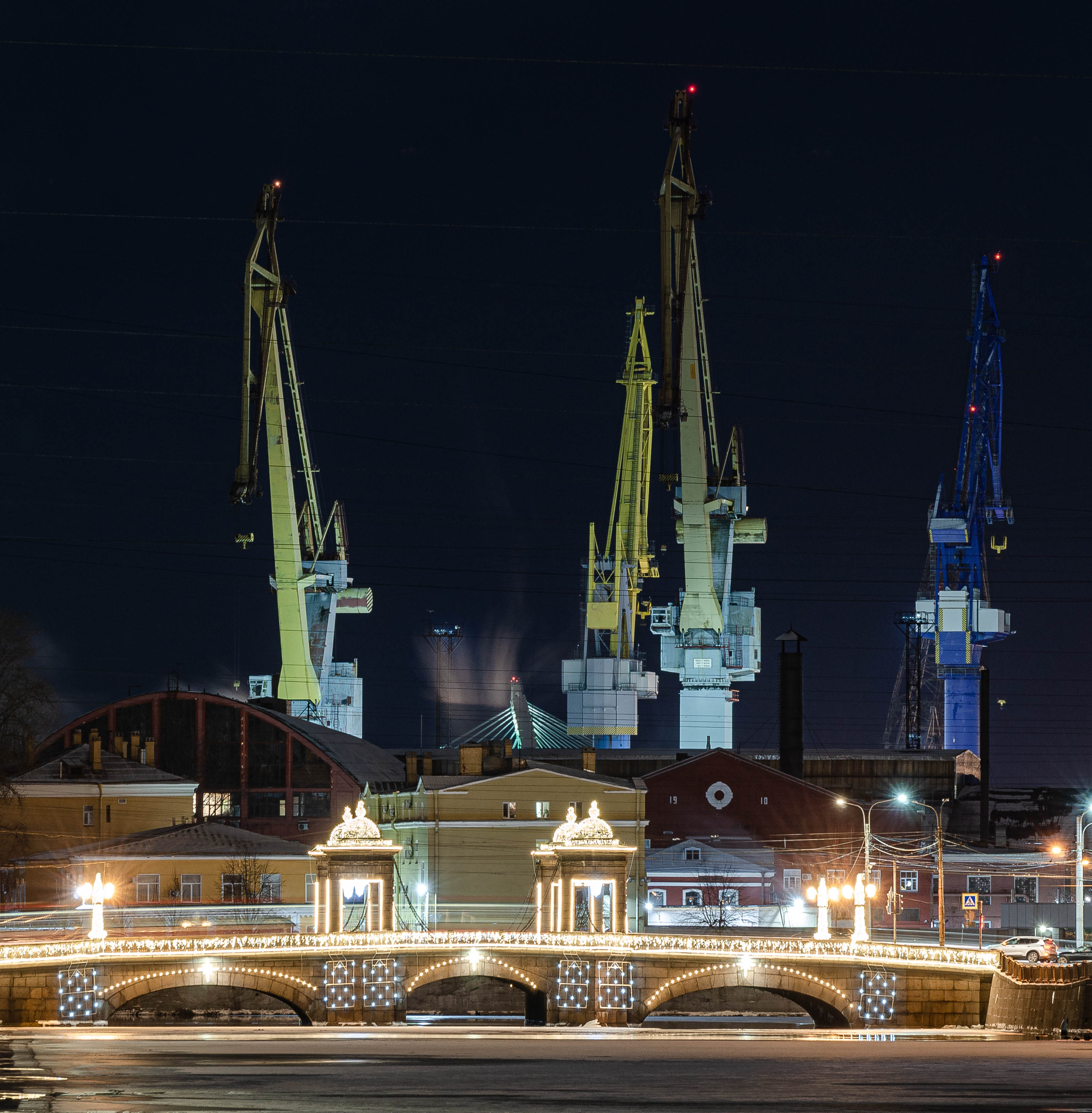 санкт-петербург, питер, петербург, спб, зима, кран, порт, мост, ночь, night, city, bridge, crane, city night, light, Alexey S