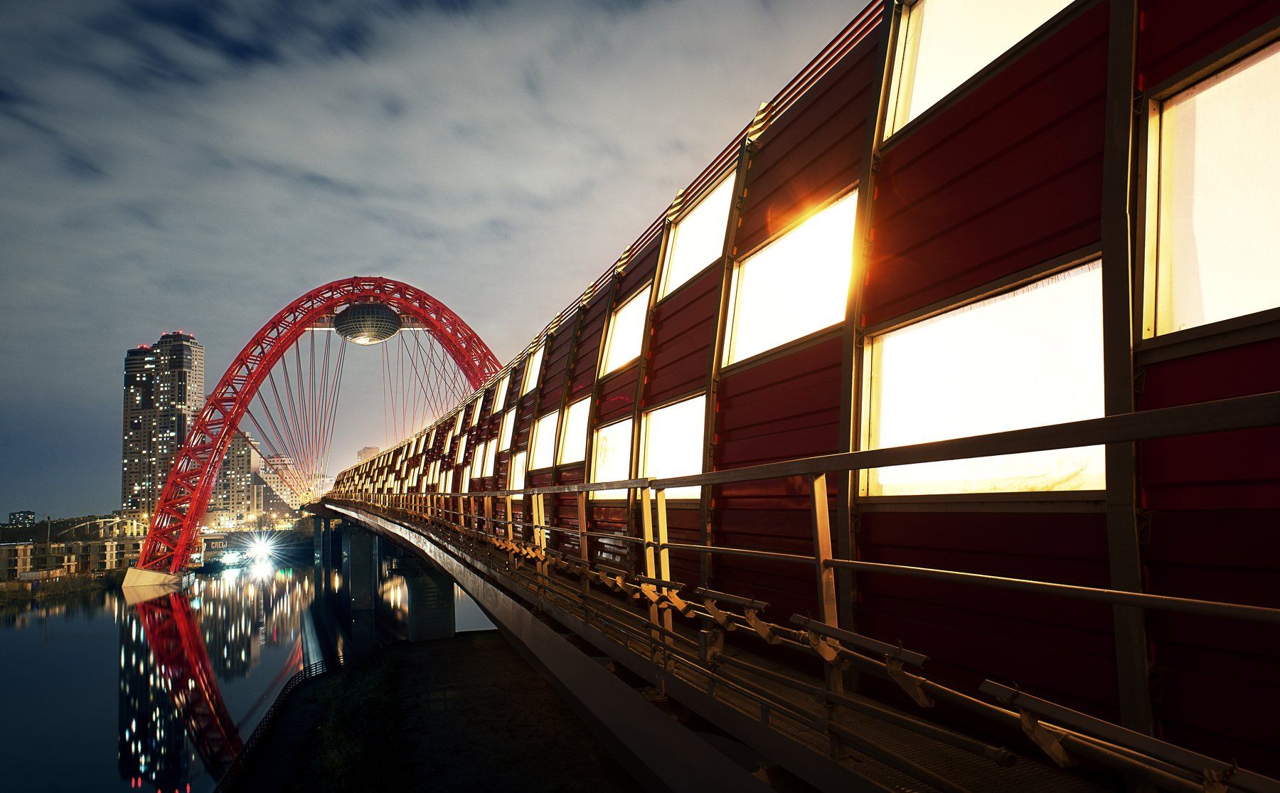 city, mockow, bridge, night, landscape, Некрасов Сергей