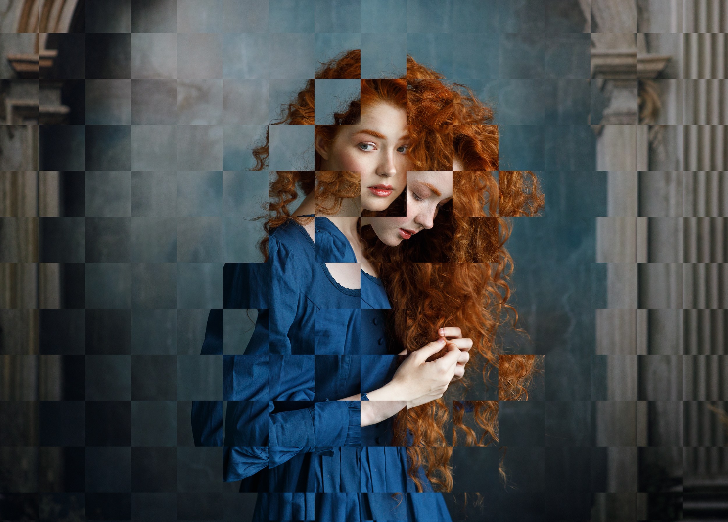 арт, девушка, рыжая, длинные волосы, лица, портрет, печать,  сомнения, нерешительность, Ведмеденко Оксана