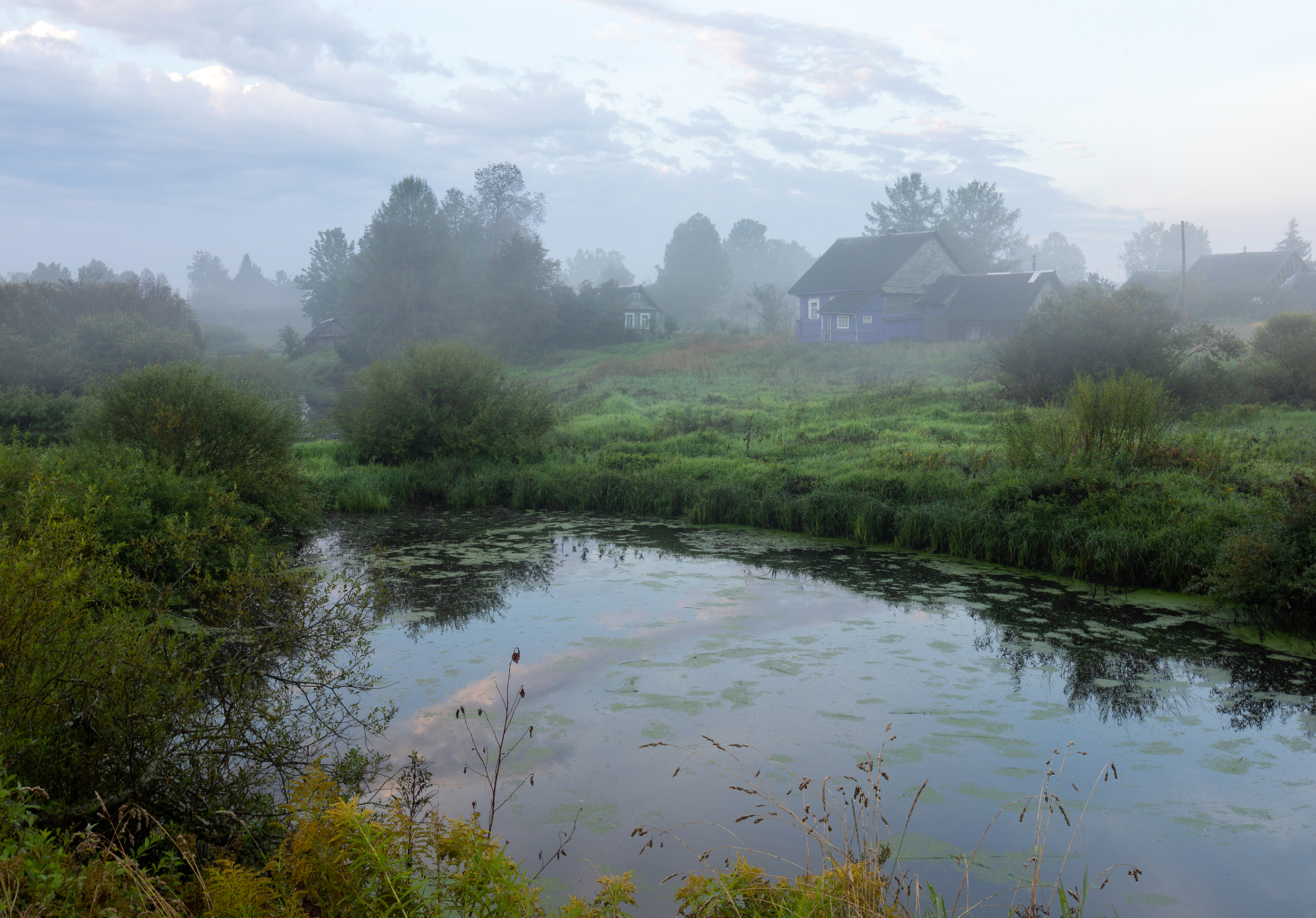 деревня,  русский север, рассвет, туман, утро, Павел Ващенков