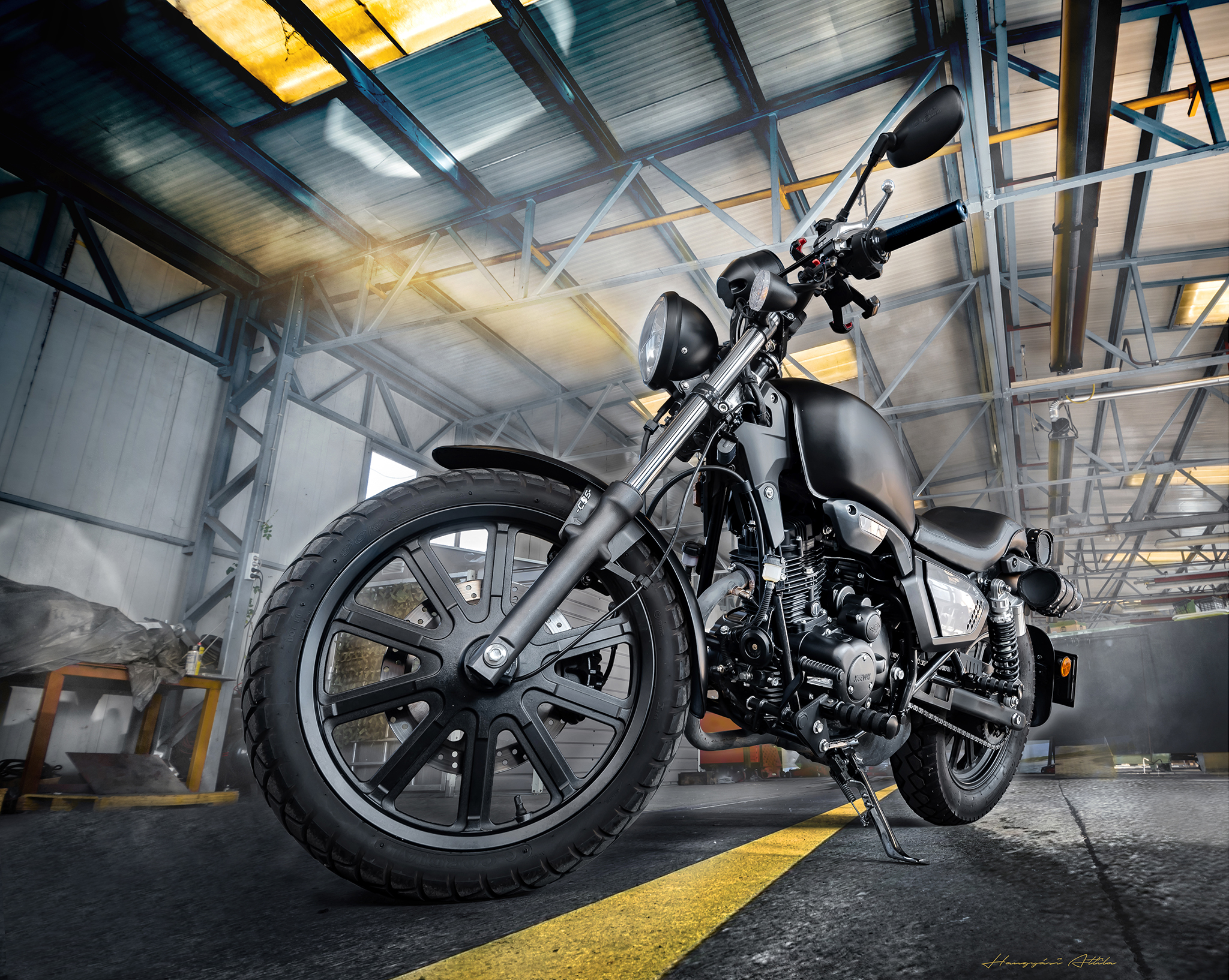 bike, staged photo, black, gray, yellow, Hangyasi Attila