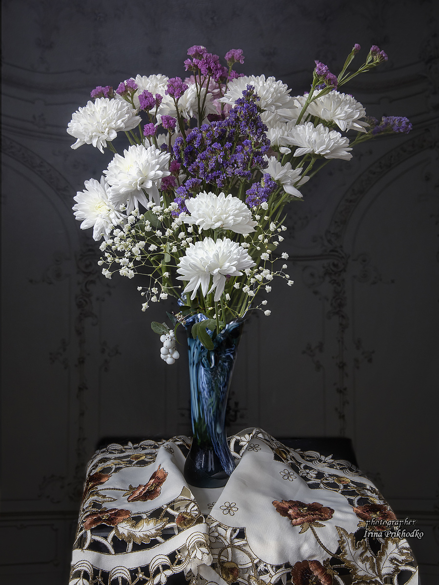 хризантемы, статица, букет, натюрморт, Приходько Ирина