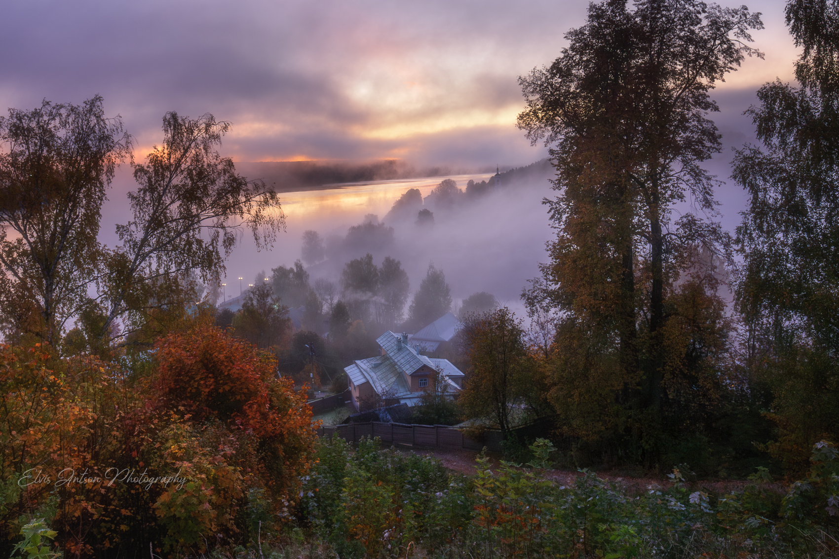 осень, пейзаж, туман, свет, рассвет, плёс, Antson Elvis