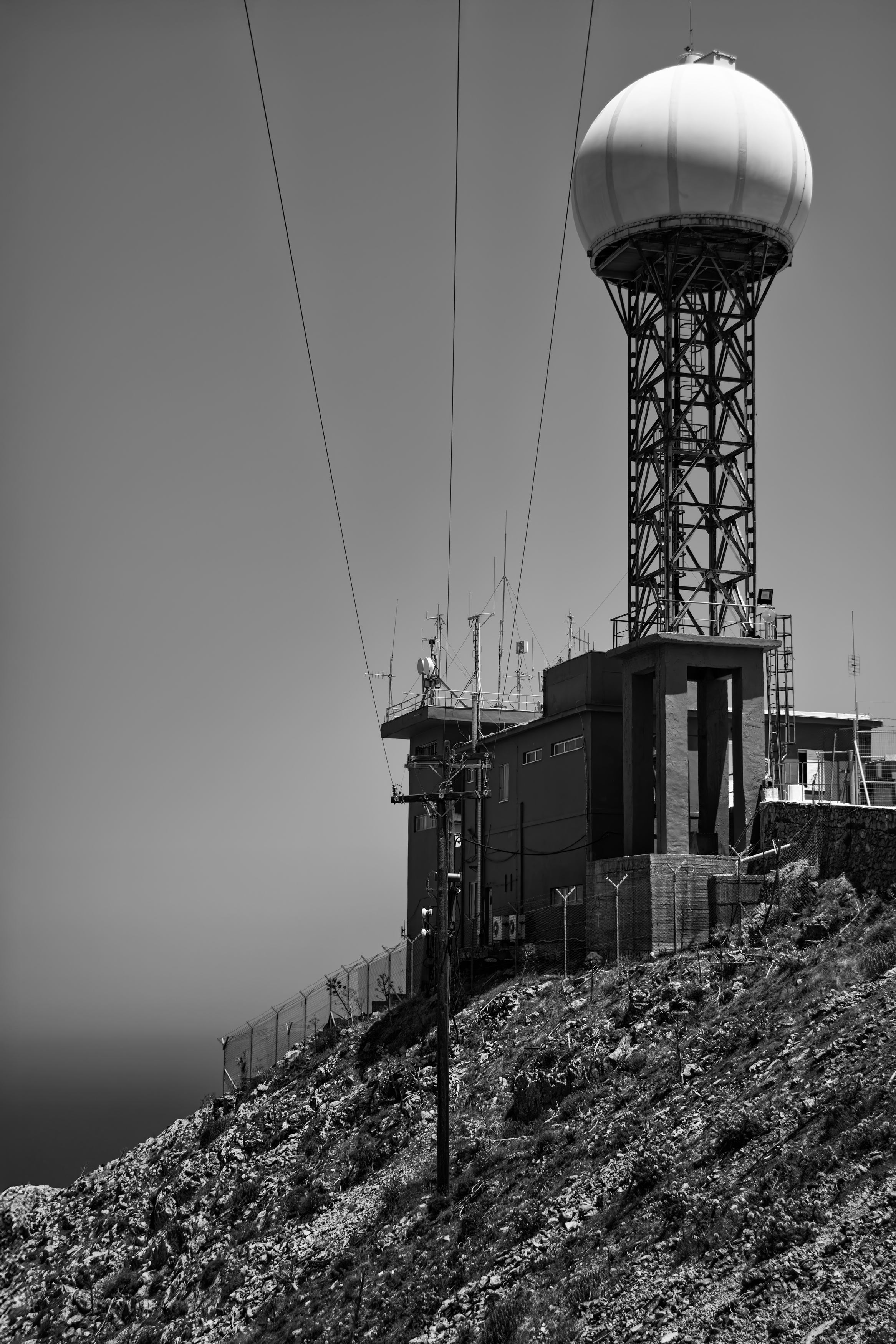 #Monochrome photography #Black #Monochrome #Black and white #Tower #Grey #Dome #Still life photography #radar #mast #military #nato, Shpek Andrey