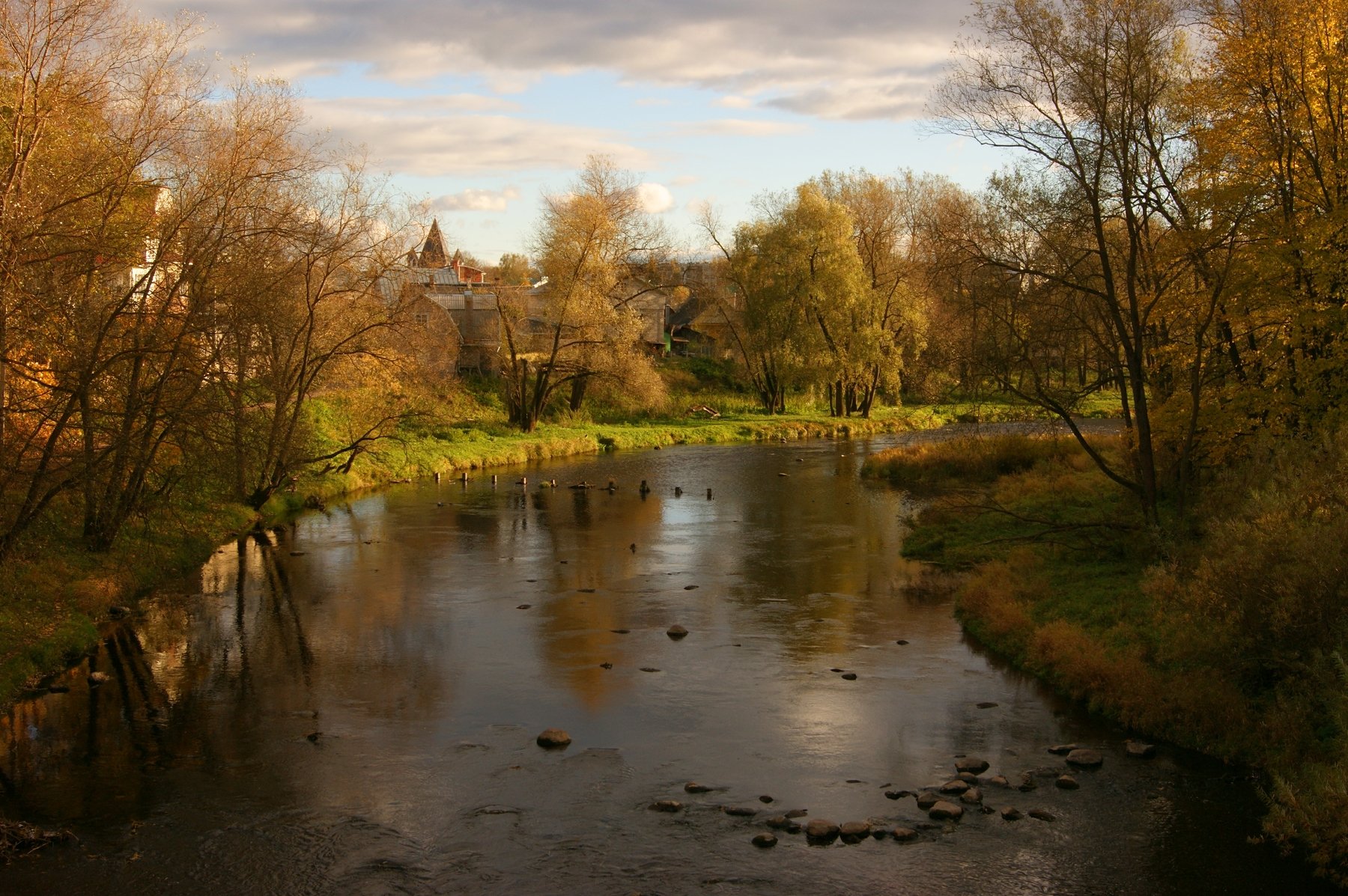 autumn, evening, river, landscape, nature, forest, stone, Сергей Андреевич