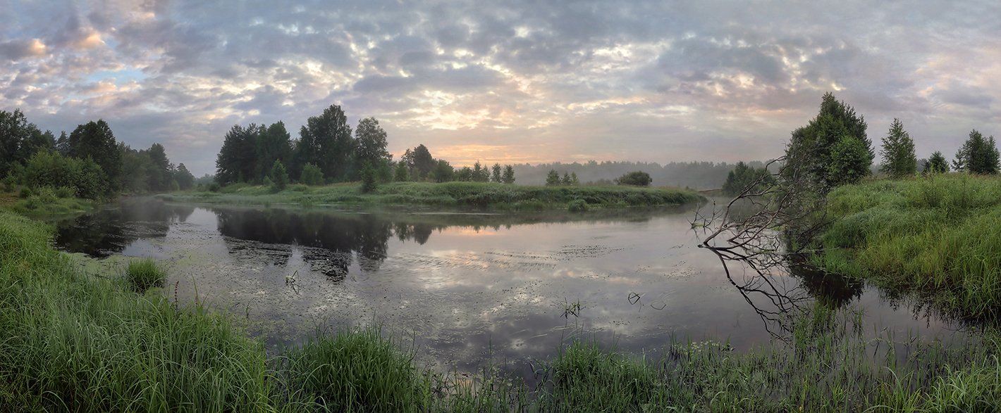 панорама, утро, рассвет, река, пейзаж, Керженец, Нижегородская область, Александр Бархатов