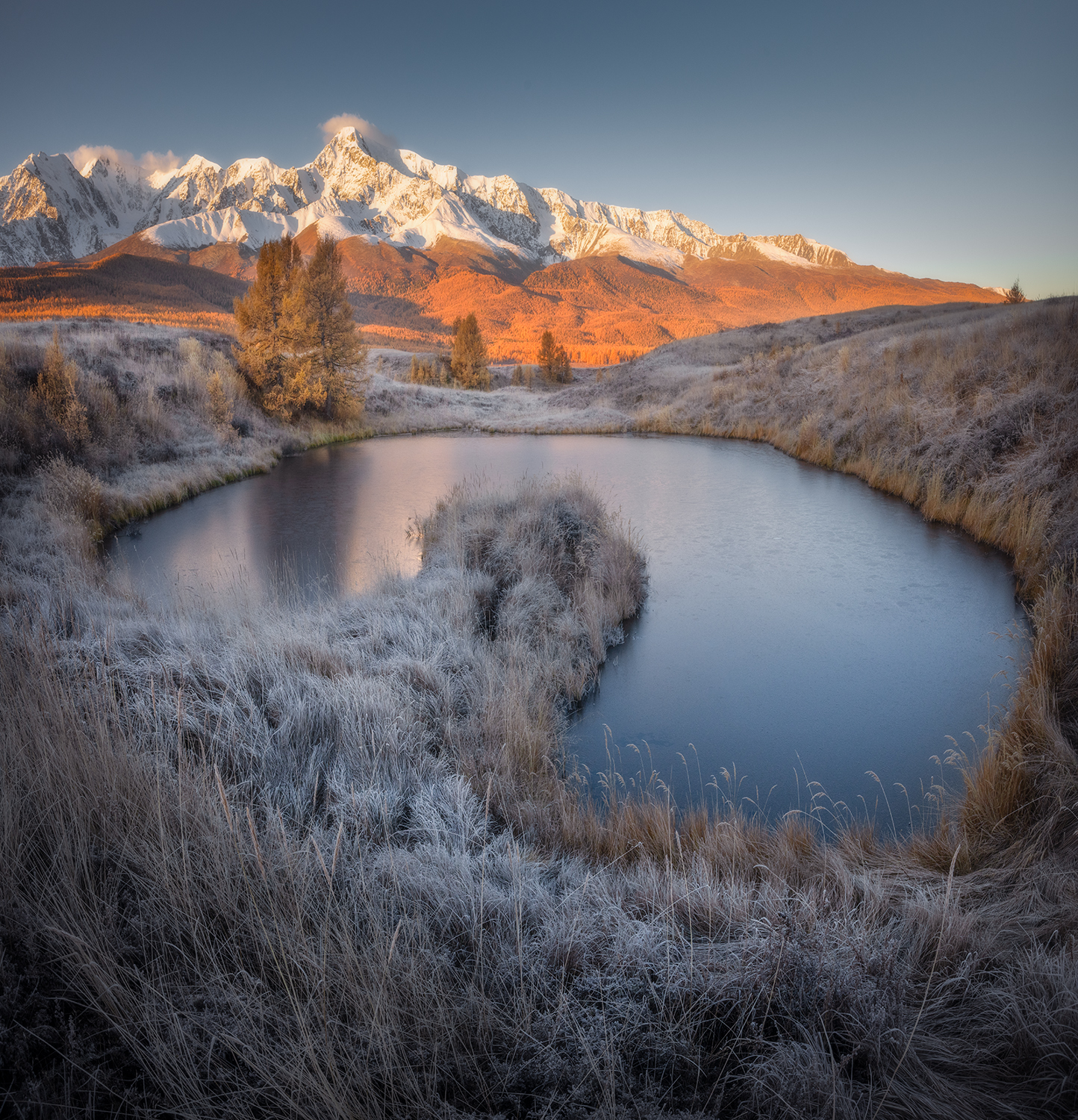 алтай, осень, утро, рассвет, озеро, иней, Сергей Буторин