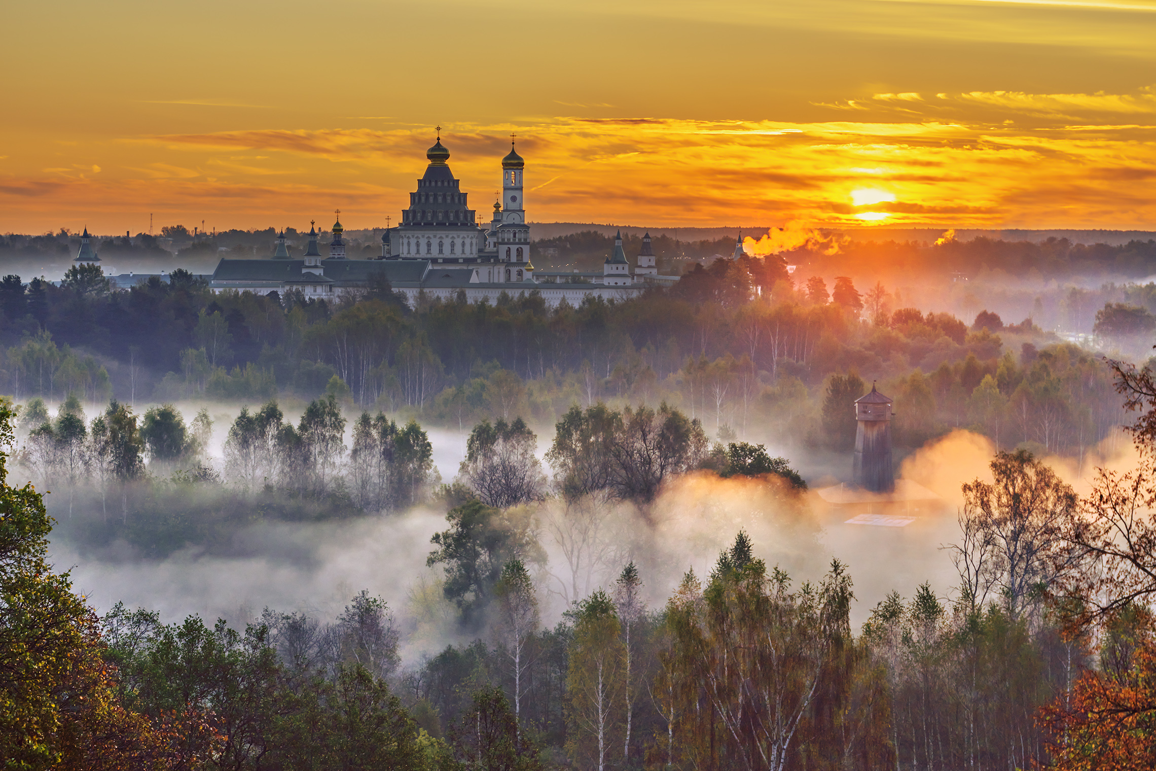 золотая осень, восход, туман, новый иерусалим, истра, Медведев Александр