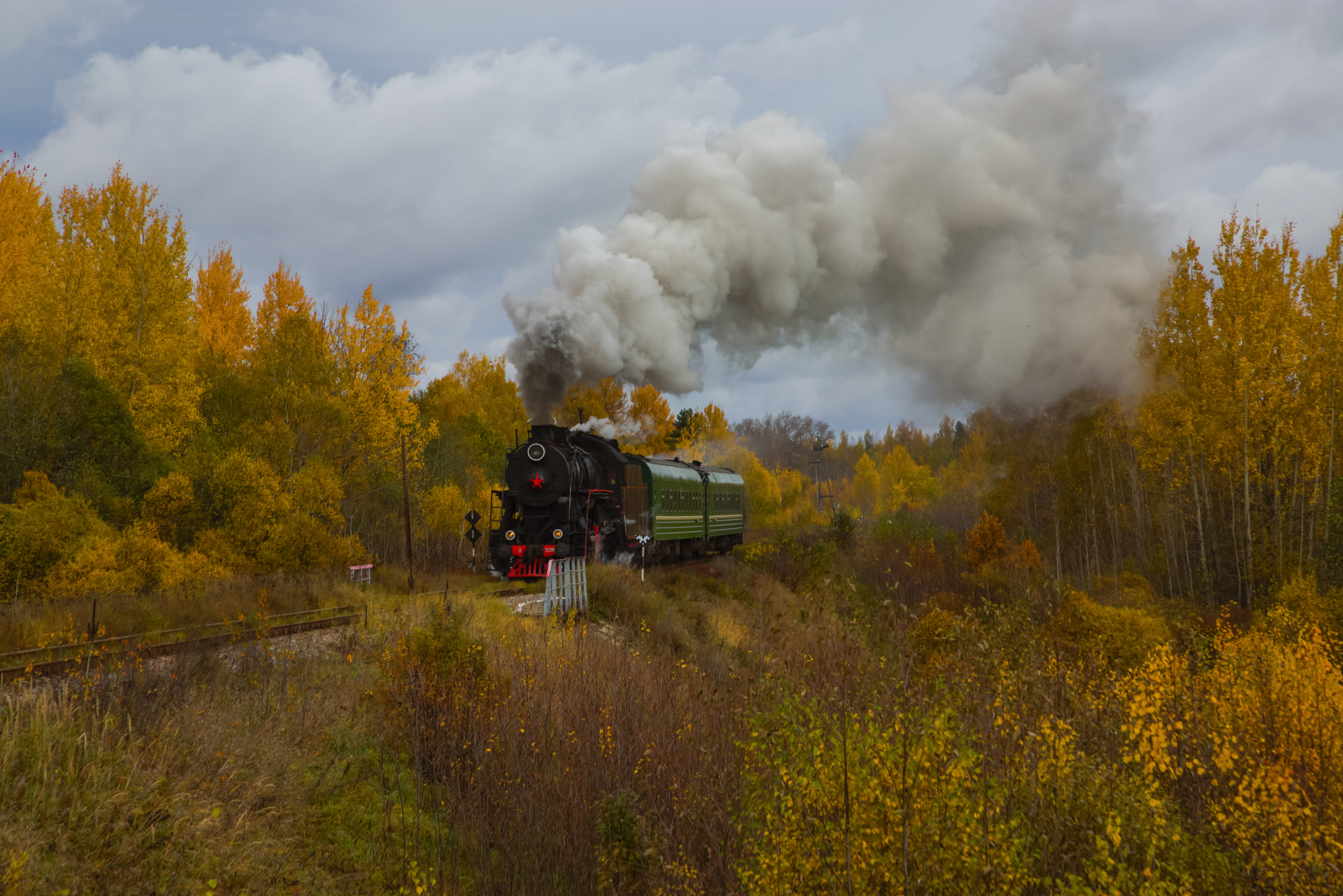 паровоз, осень, пейзаж, Мурзинов Виктор