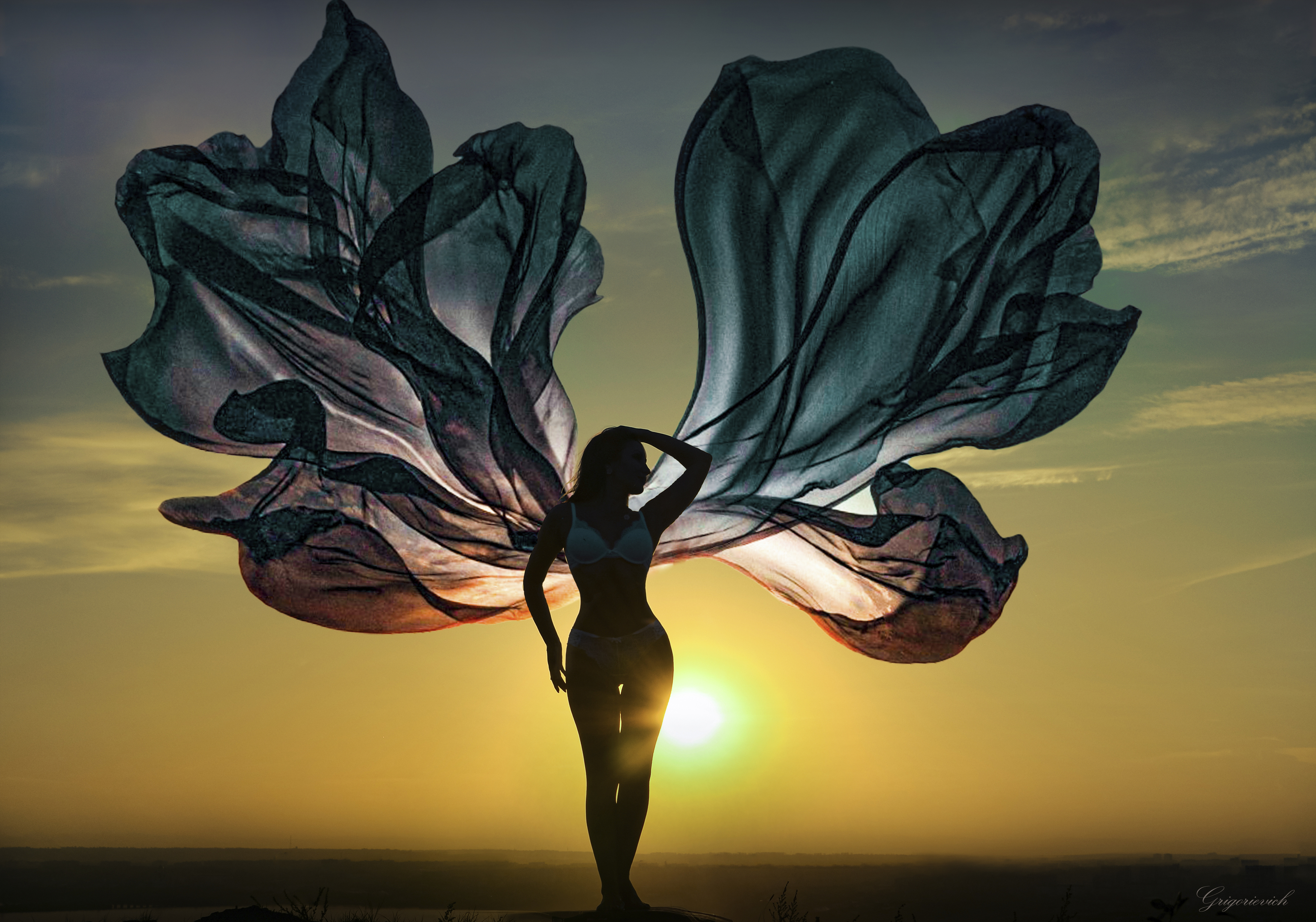 девушка. . красота. закат  женская фигура, Урасов Олег