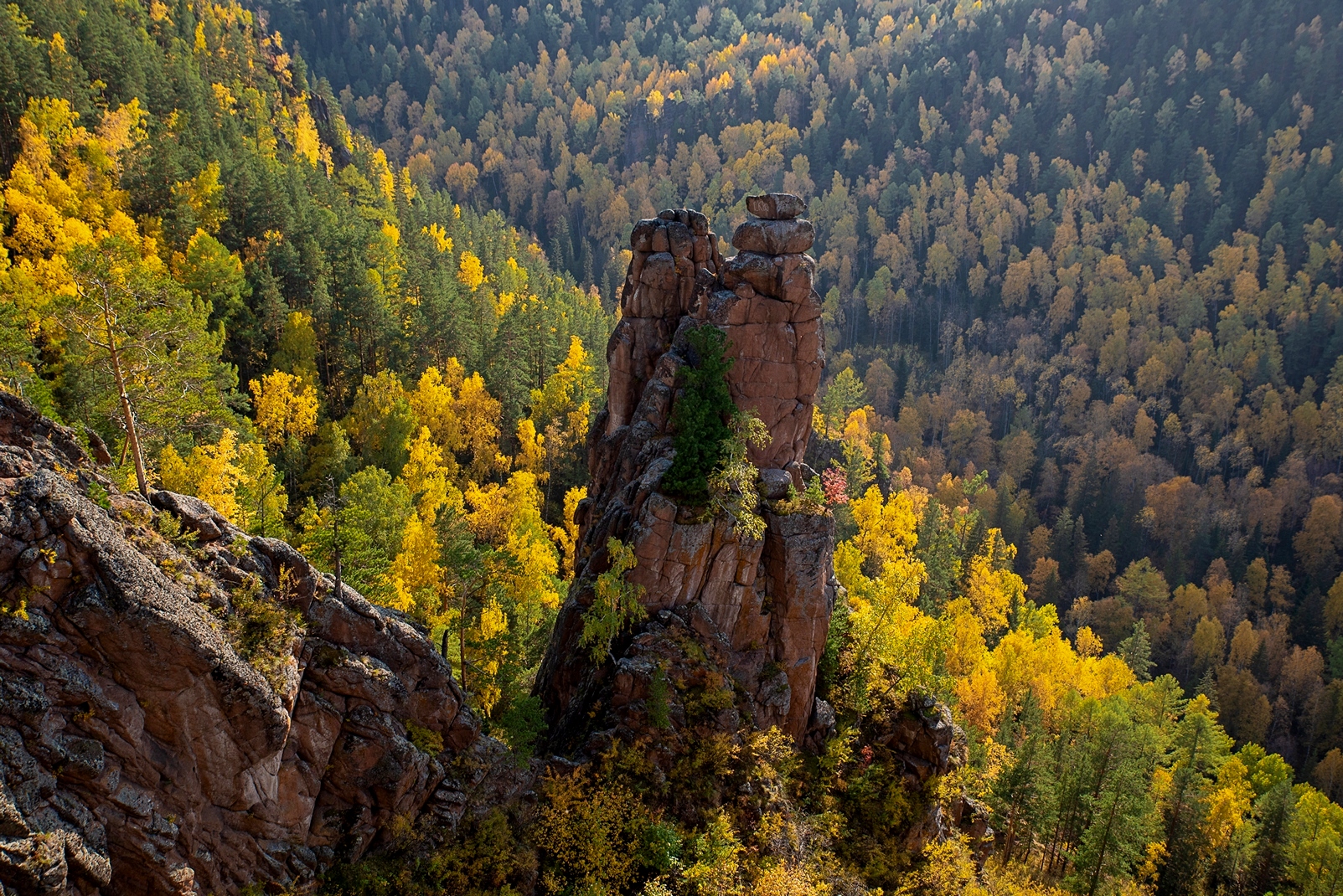 столбы, осень, колокольня, скала, долина, утро, Мальцев Юрий