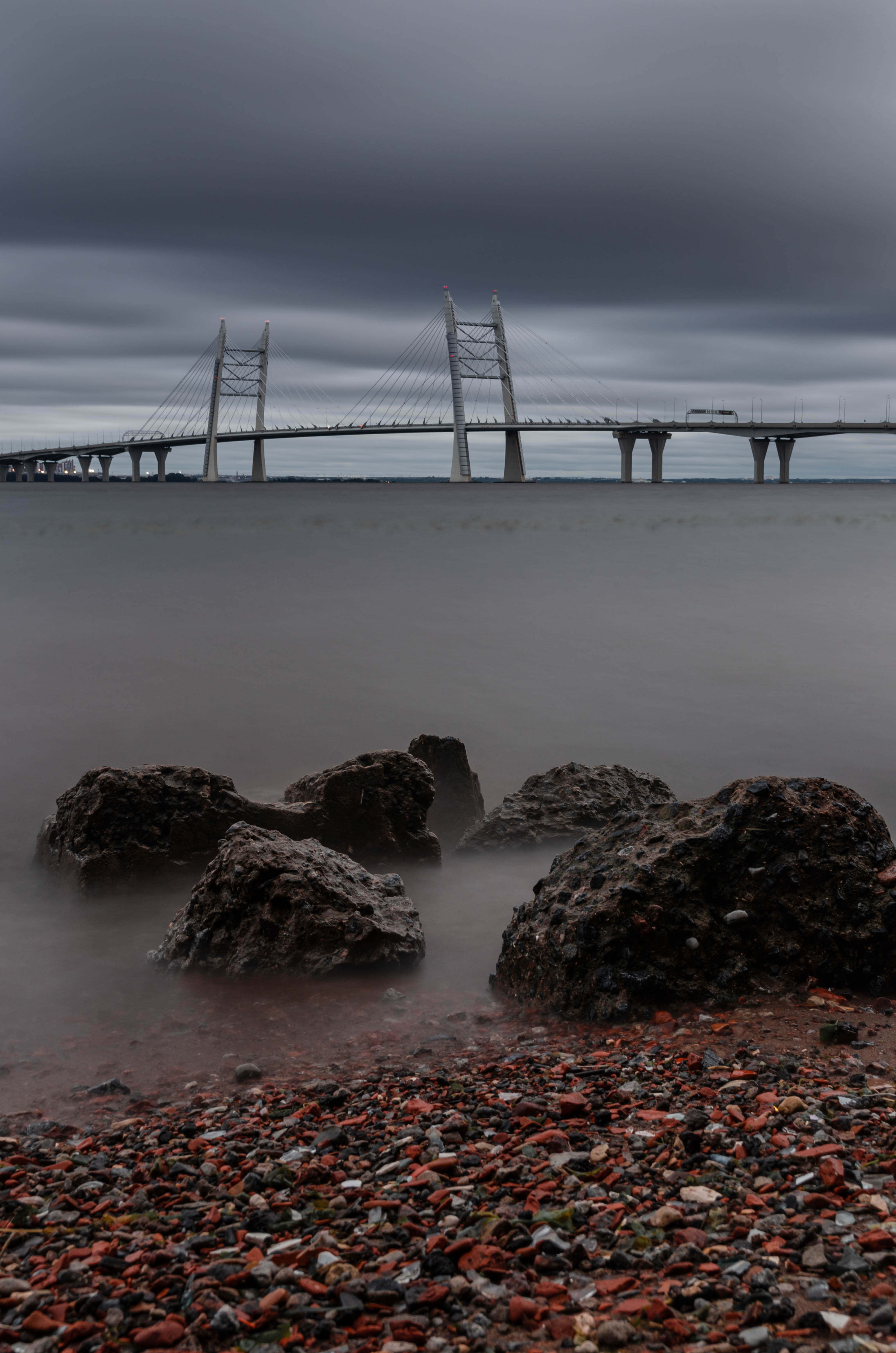 санкт-петербург, питер, петербург, спб, мост, залив, зсд, финский залив, васильевский остров, камни, берег, небо, облака, выдержка, bridge, sky, clouds, bay, long exposure, Alexey S