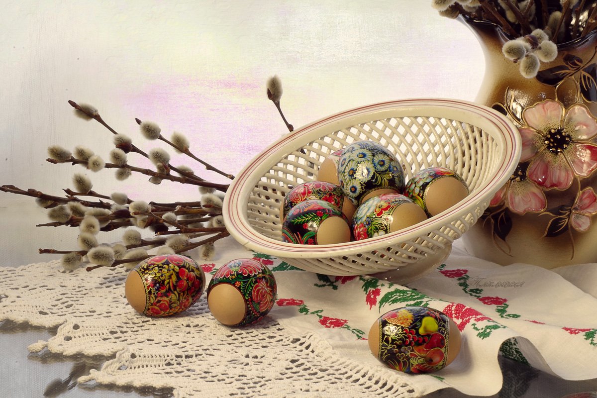 Пасхальные яйца, Пасхальный натюрморт, Праздник, Вера Павлухина