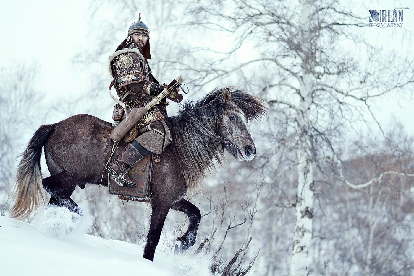 Arch, Archer, Brown, Forest, Helmet, Hero, Horse, Mongol, Mongolia, Mongolian, Snow, Sword, White, Winter, ganzorig miimaa