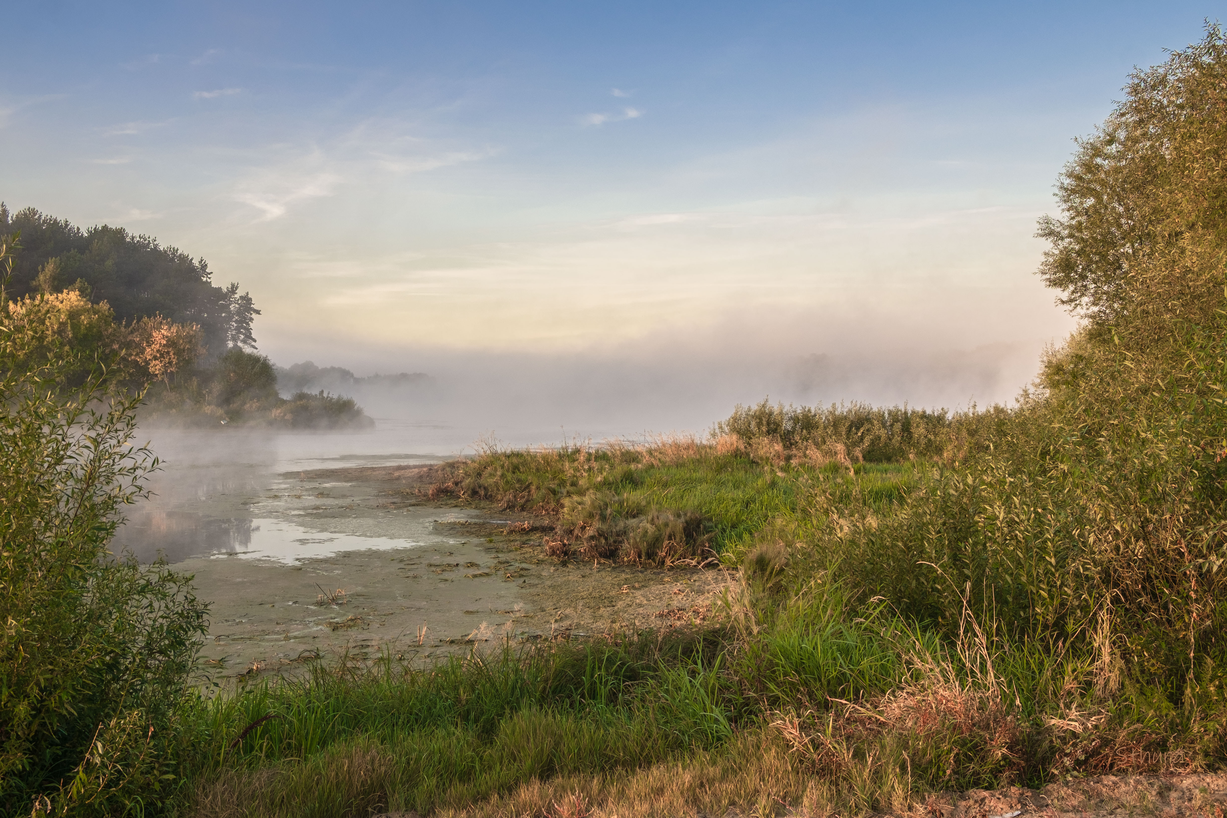 осень утро река туман природа пейзаж, Александр Строков