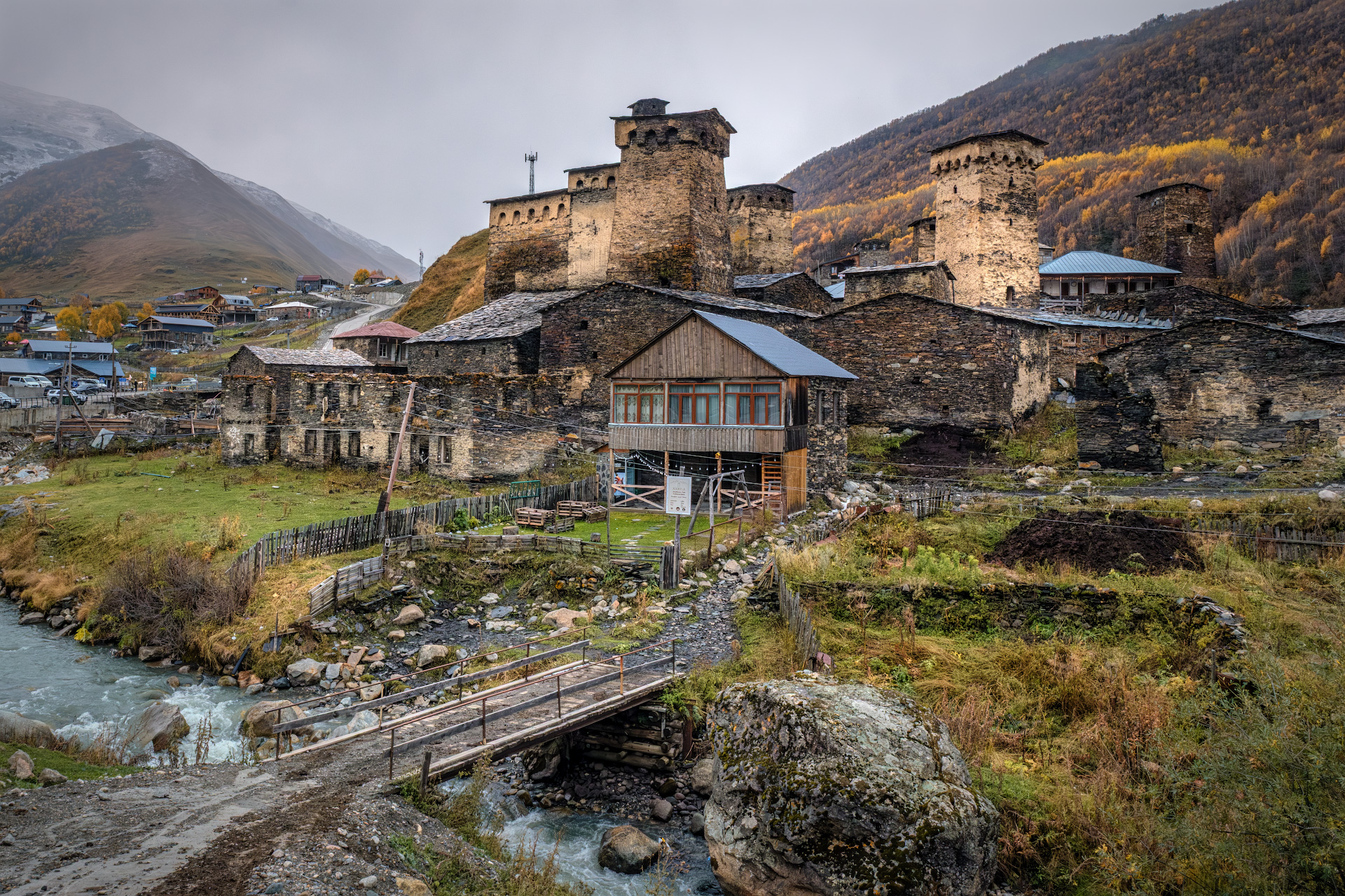 svaneti, ushguli, village, ushgulivillage, rain, overcast, cold, tower, fog, river, mountain, landscape, scenery, travel, outdoors, georgia, sakartvelo, chizh, Чиж Андрей