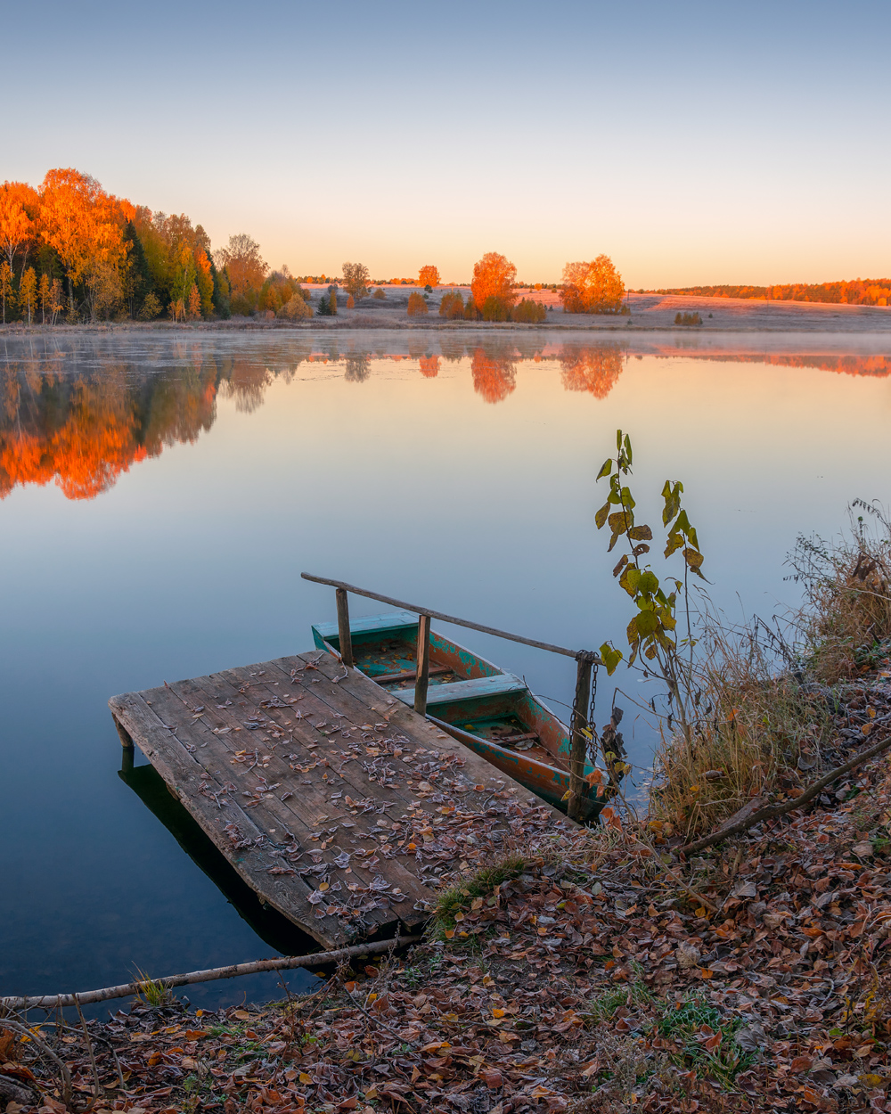 октябрь утро река мостик лодочка вятка, Архипкин Александр