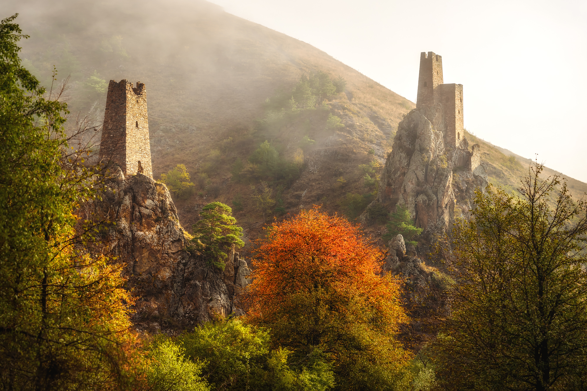 кавказ, горы, ингушетия, эрзи, вовнушки, башня, башни, tower, осень в горах, осень, осенний пейзаж, горы осенью, утро в горах, Zakharov Armen