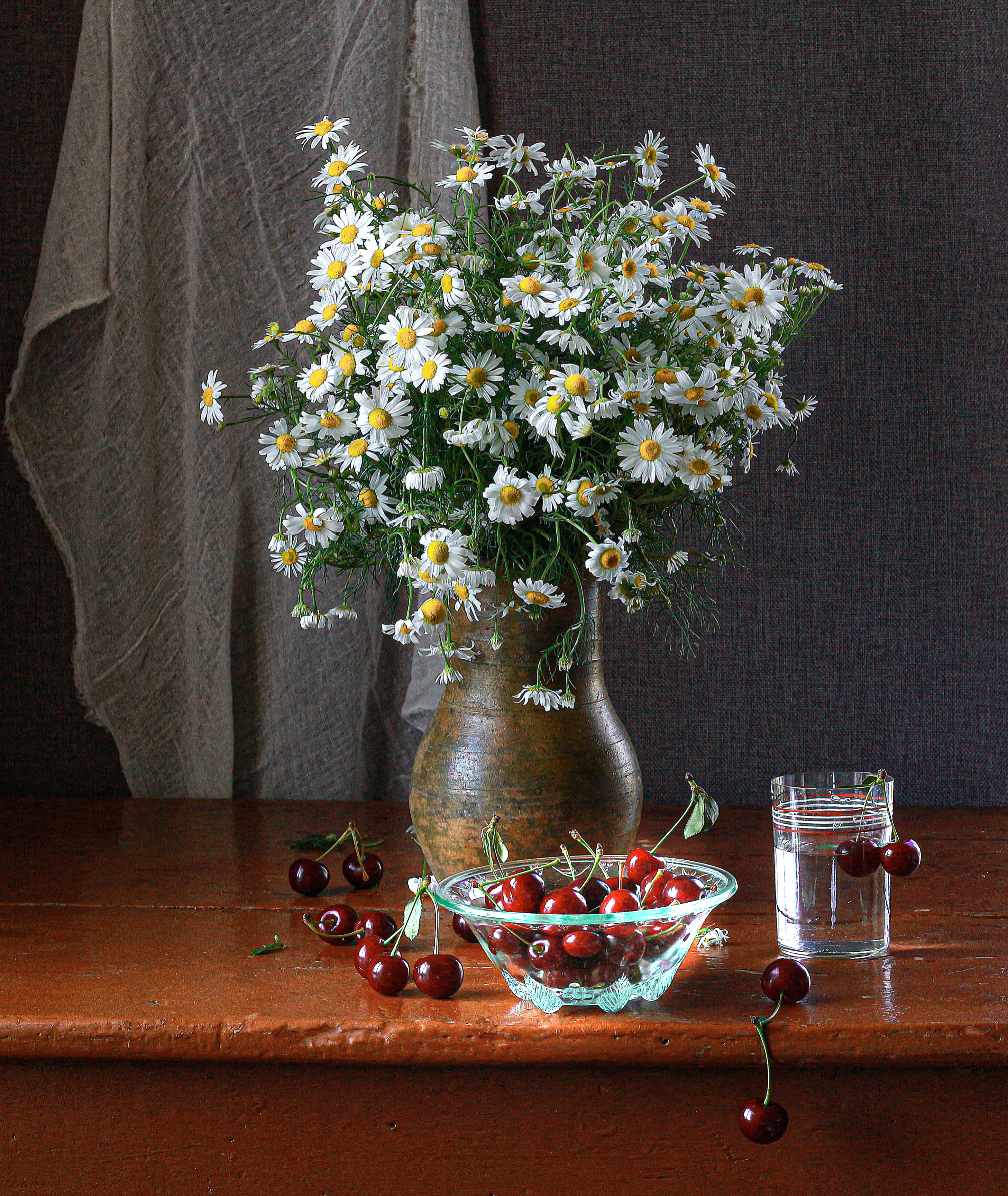 натюрморт, фотонатюрморт, still life, stillifefoto, черешня, ромашки, цветочный_натюрморт, наталья_казанцева, Наталья Казанцева