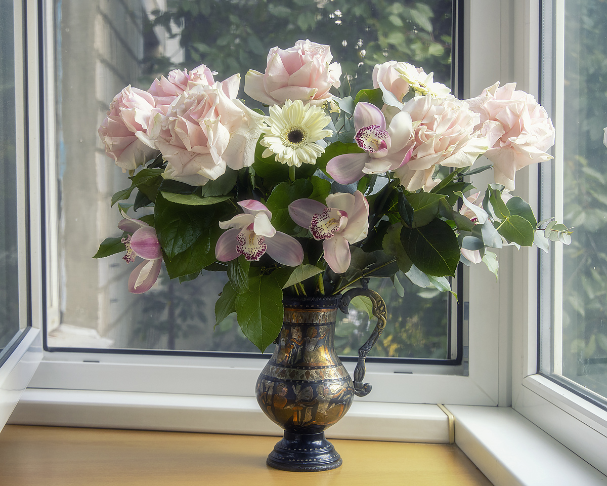 натюрморт, цветы, орхидеи, розы, Приходько Ирина