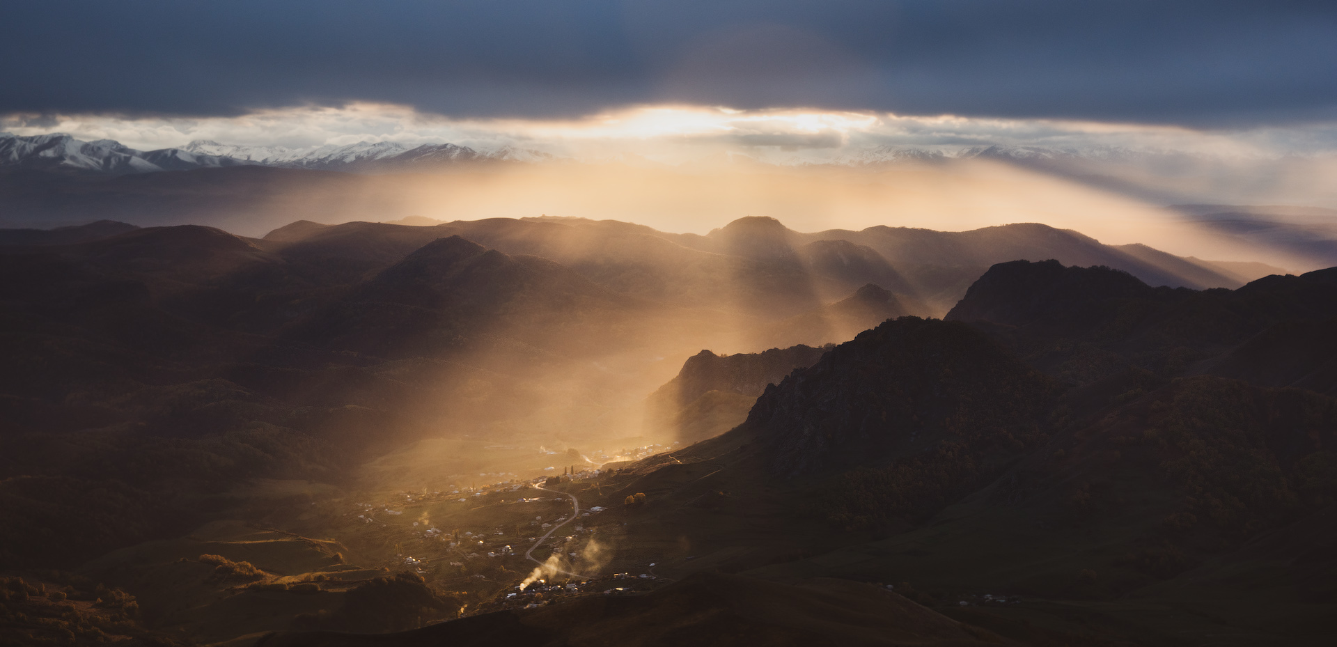 горы, кавказ, закат, осень, золото, солнце, луч, mountains, caucasus, sunset, autumn, golden, sun, sunbeam, Дмитрий