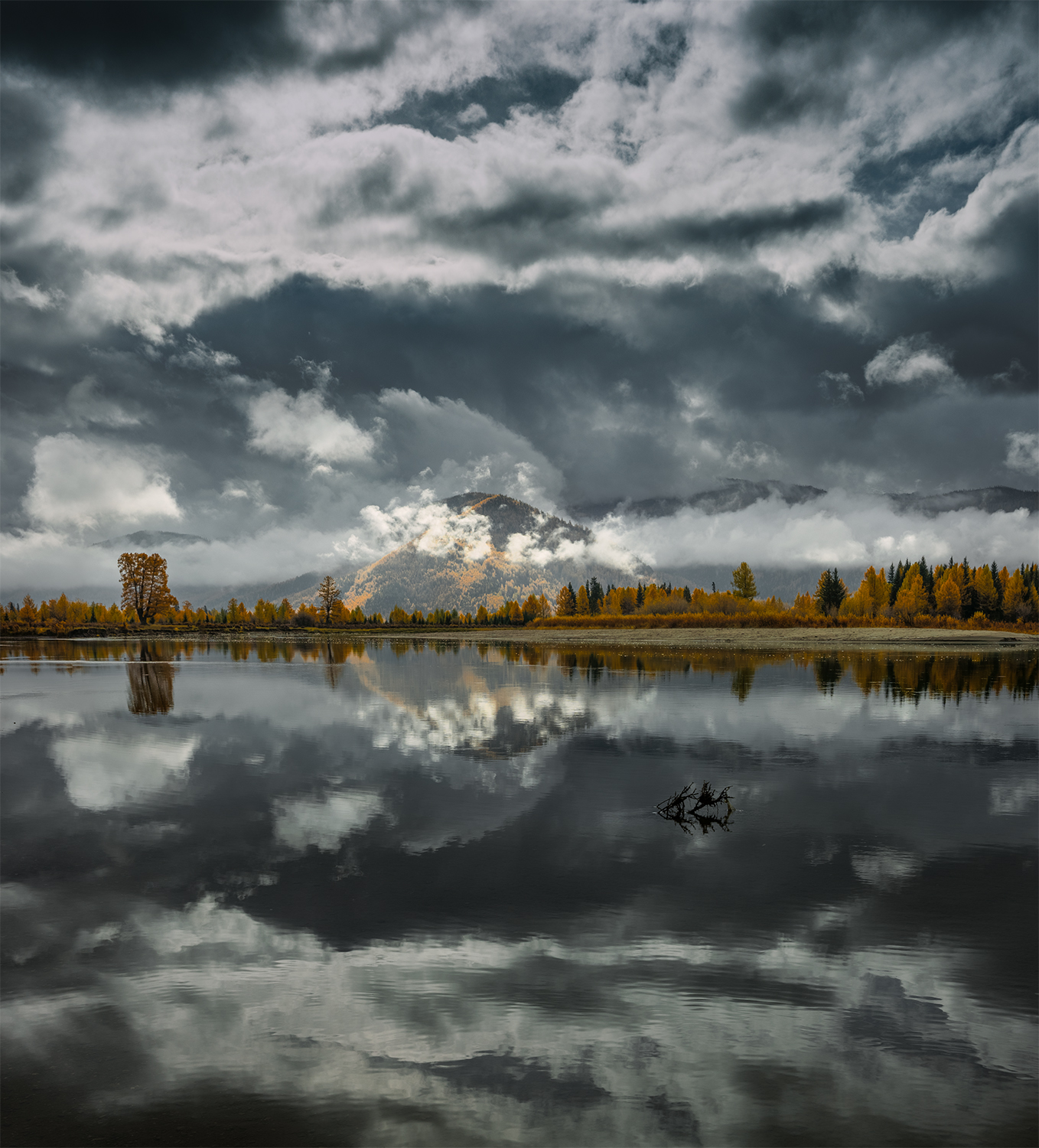 алтай, облака, река, горы, осень, отражение, Сергей Буторин