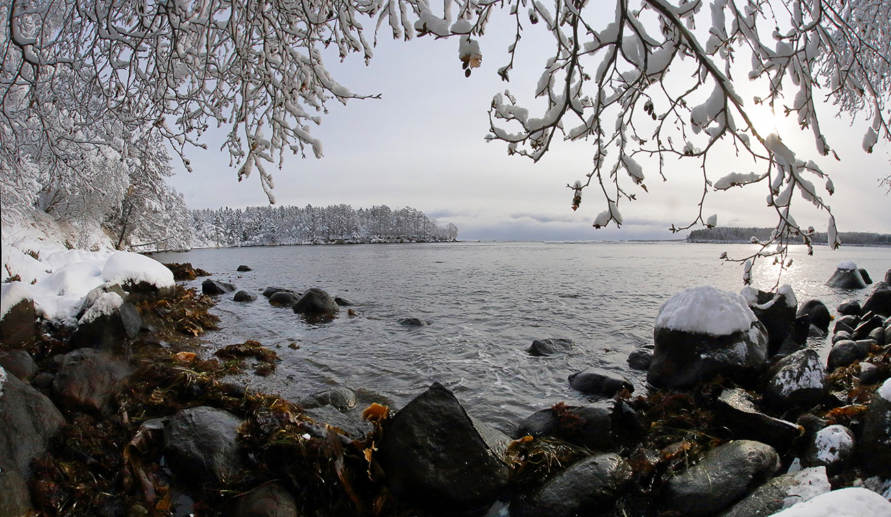 снег, море, татарский пролив, fisheye, Валерий Платонов