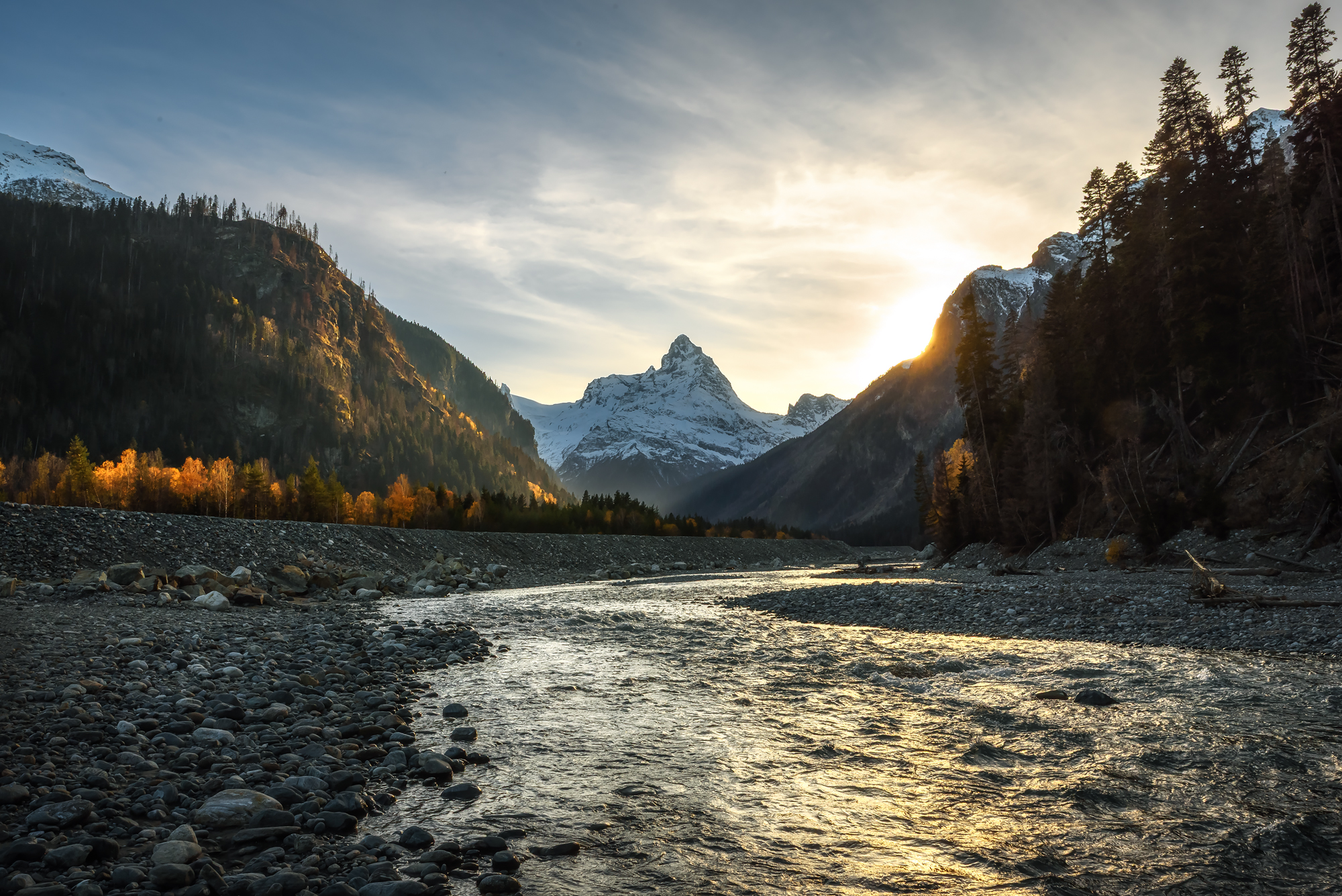 кавказ, горы, карачаево-черкесия, кчр, домбай, теберда, горная река, закат в горах, осень в горах, Zakharov Armen