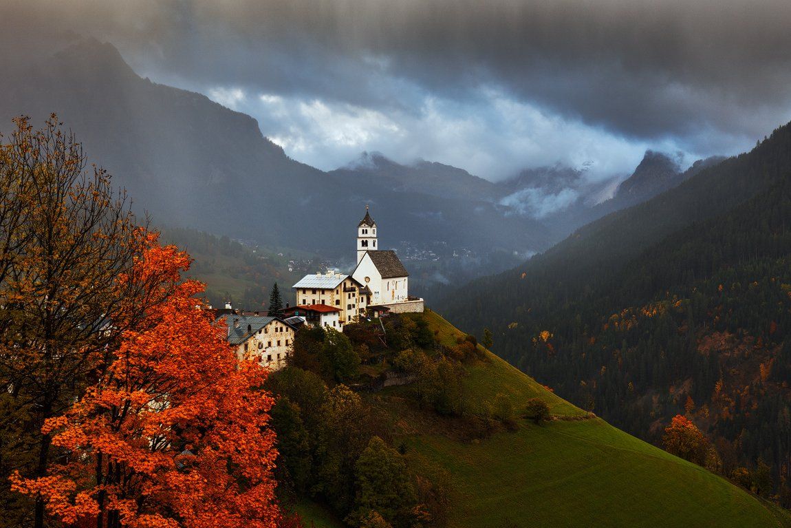 Alps, Church, Clouds, Colors, Dolomites, Dolomiti, Europe, Italy, Landscape, Light, Martin rak, Mountains, Nature, Travel, Trees, Village, Martin Rak