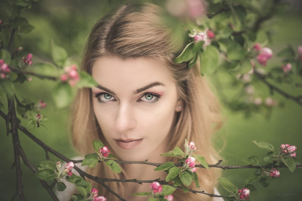 Blonde, Flowers, Portrait, Spring, Izabela Bilinska