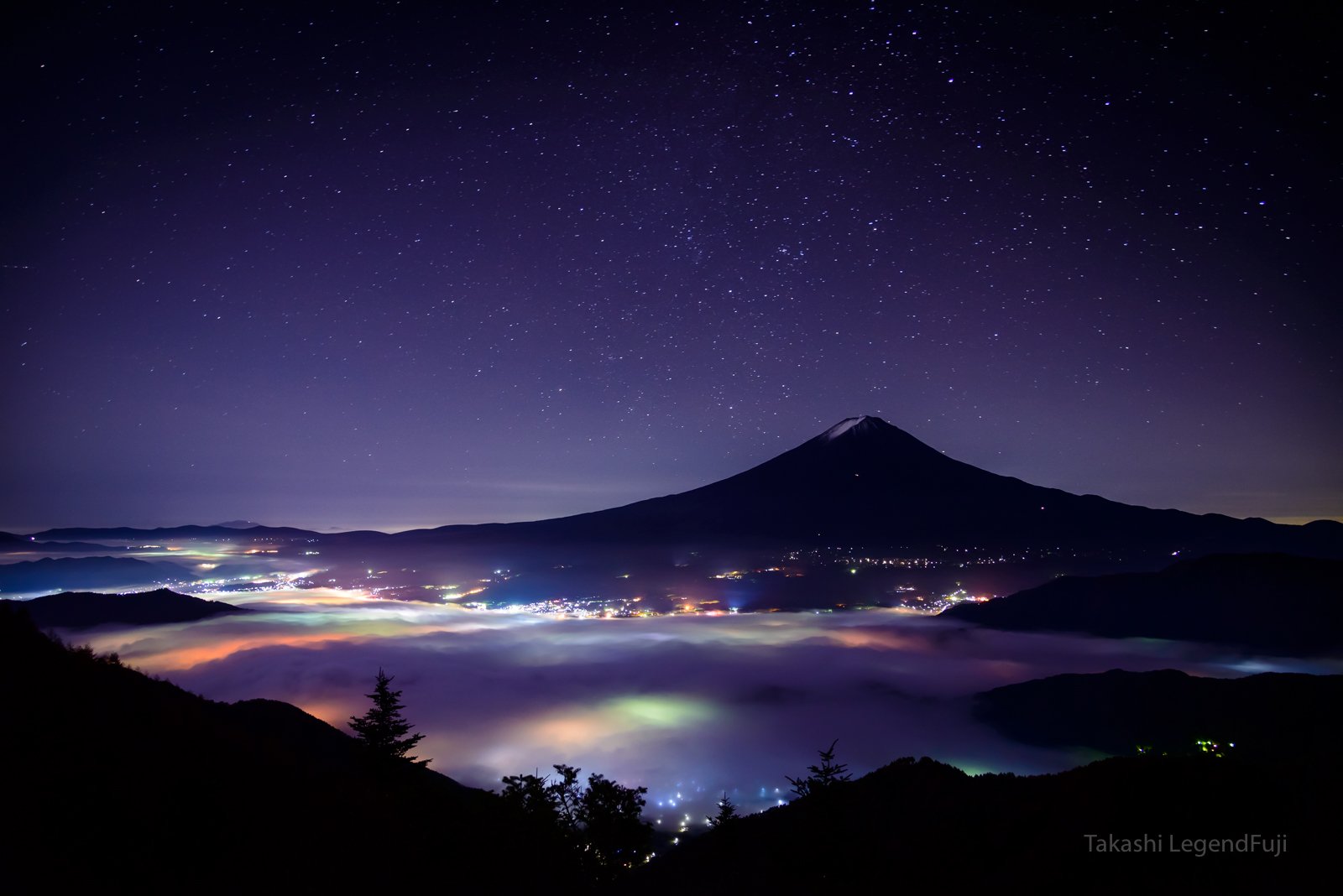 Fuji,mountain,Japan,night,star,sky,cloud,light,, Takashi