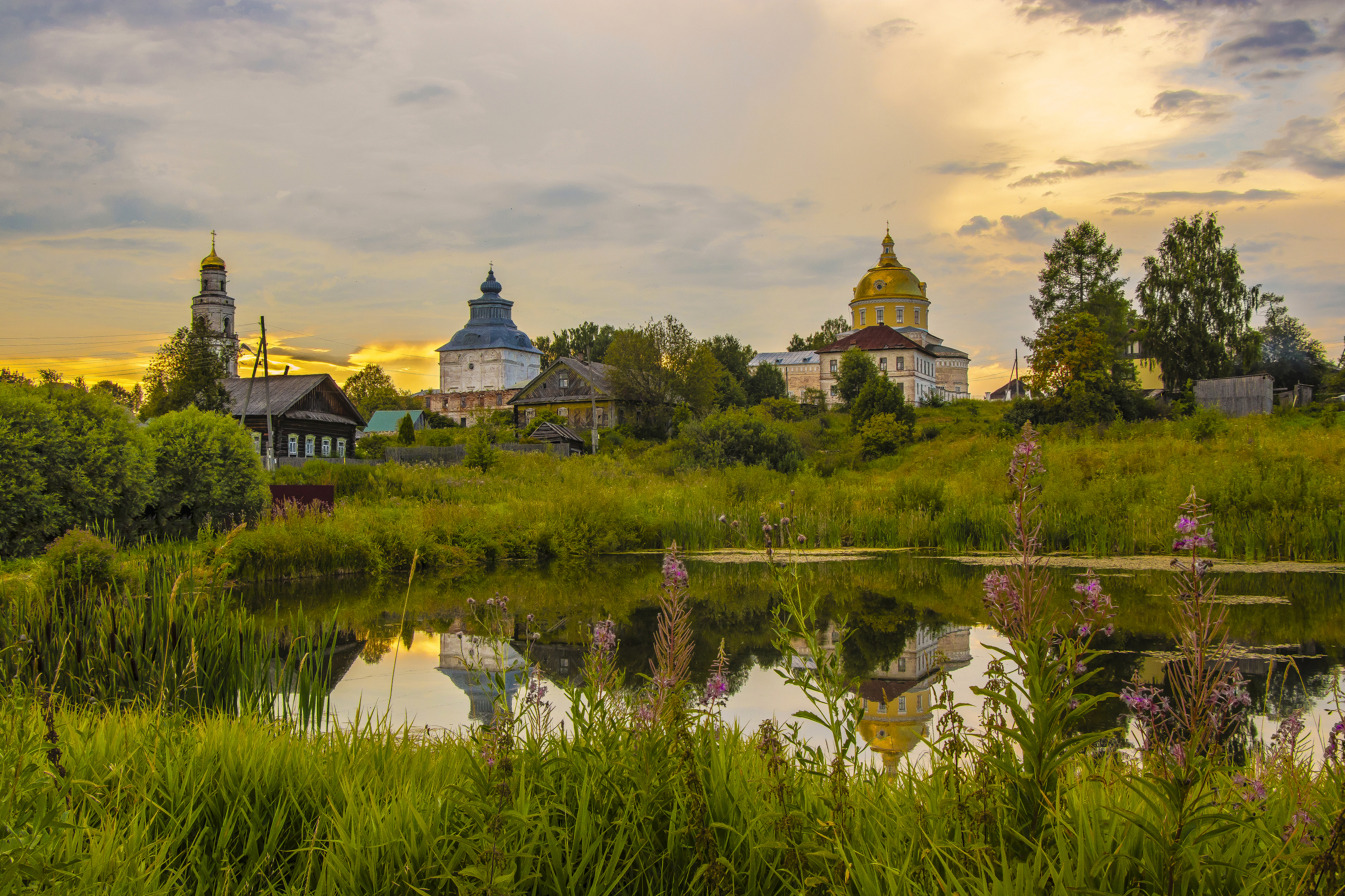 Великорецкое, село, Кировская область, пруд, лето, церкви, закат, галина новинская