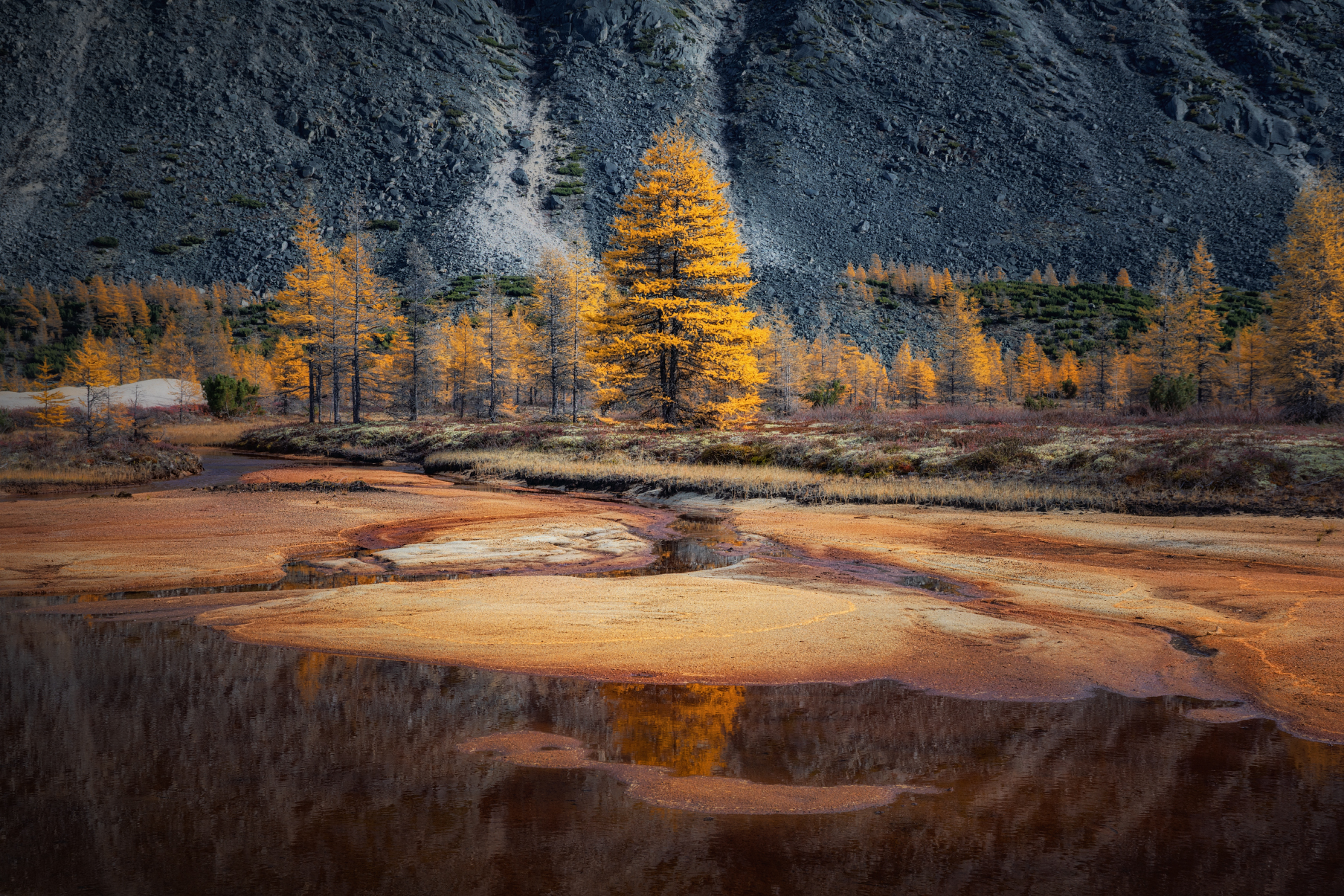 Озеро_Юг пейзажи_Колымы Магаданская_область Колымские_пляжи горная_система_Черского отражения хребет_Оханджа, Дмитрий Шишкин