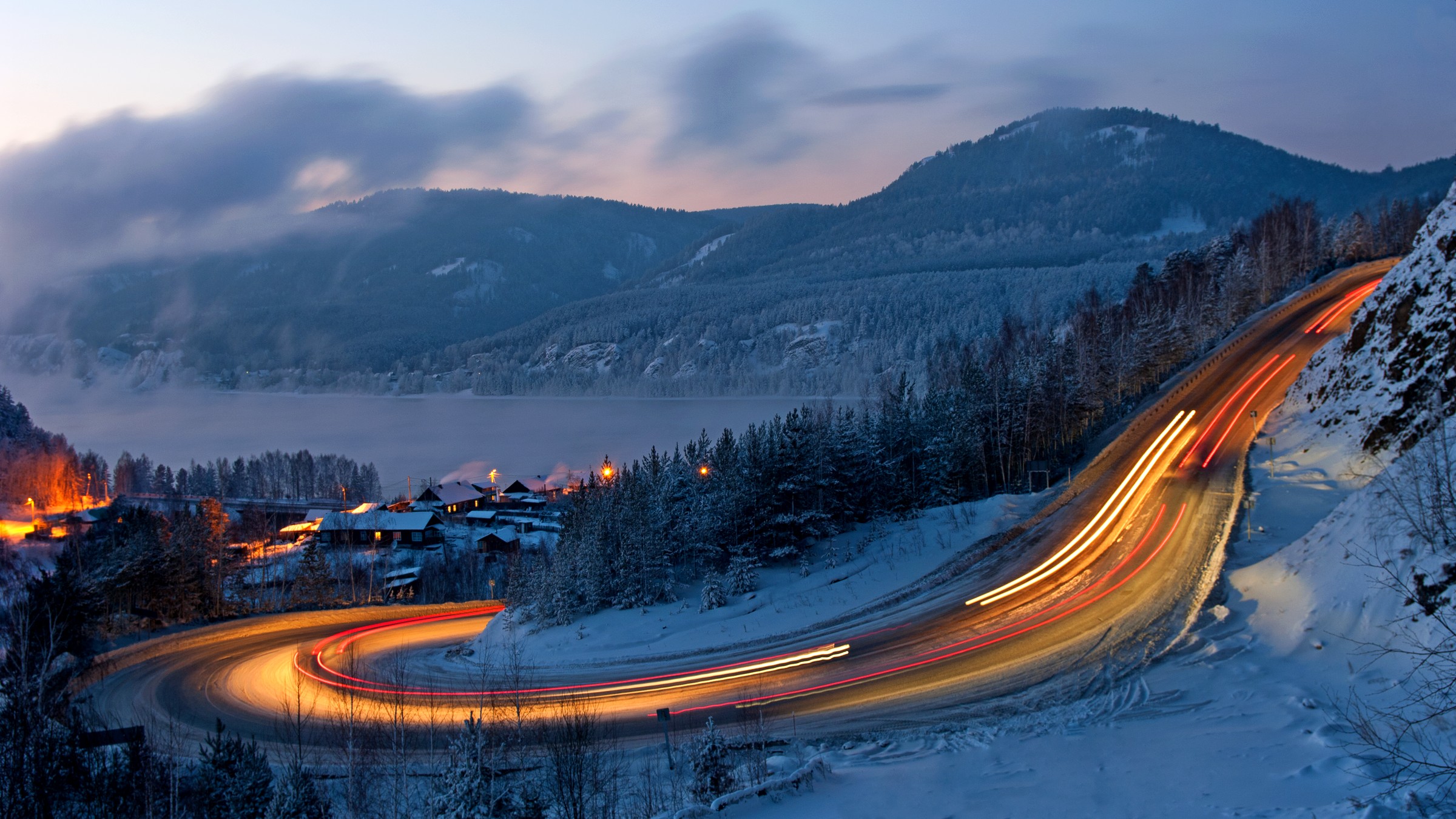 дорога, ночь, зима, серпантин, дивногорск, снег, скалы, слизнево, енисей,, Мальцев Юрий