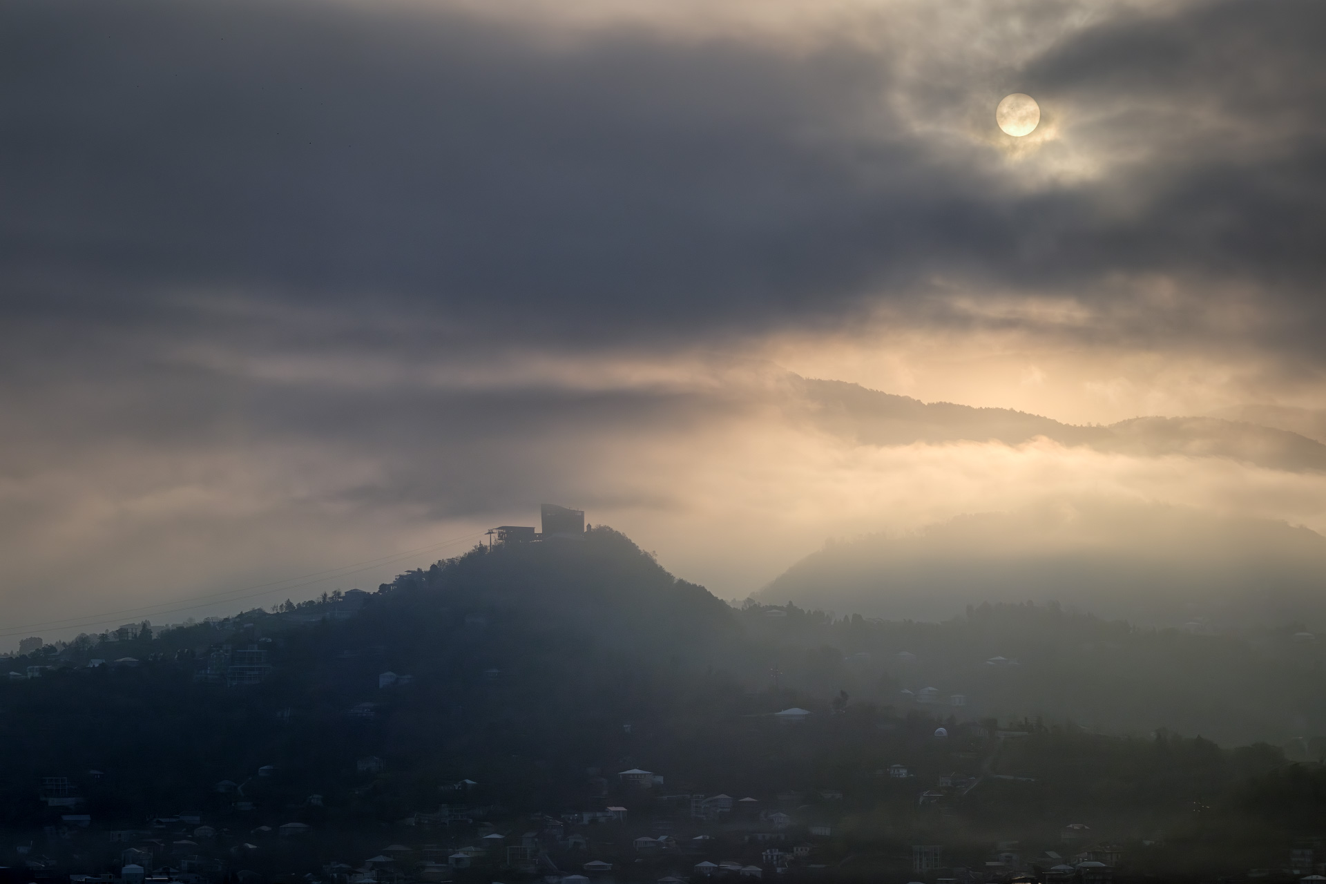 sky, clouds, fog, haze, sun, sunrise, mountains, weather, landscape, scenery, travel, outdoors, caucasus, sakartvelo, georgia, adjara, batumi, chizh, Чиж Андрей