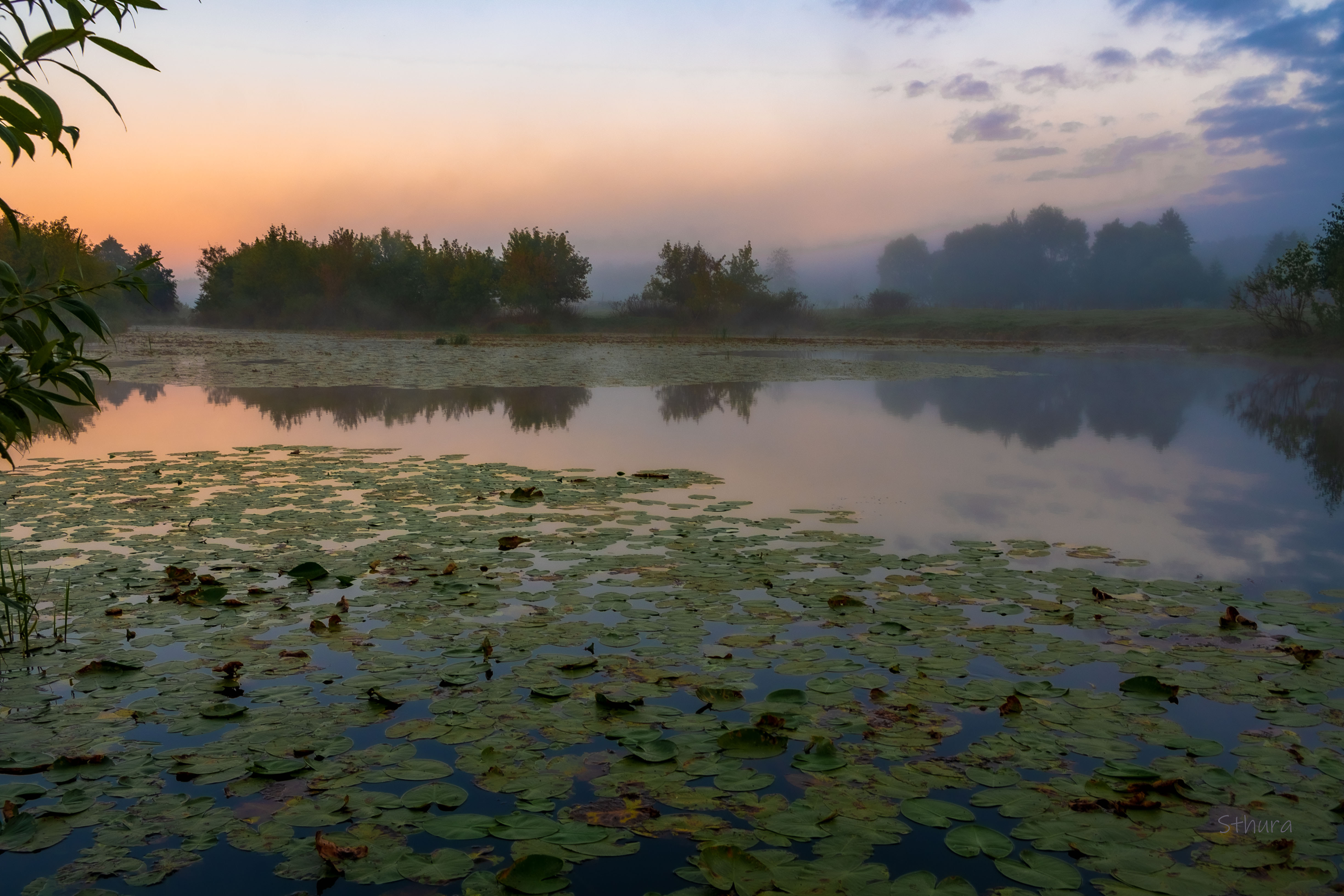 сентябрь утро озеро туман облака природа пейзаж, Александр Строков