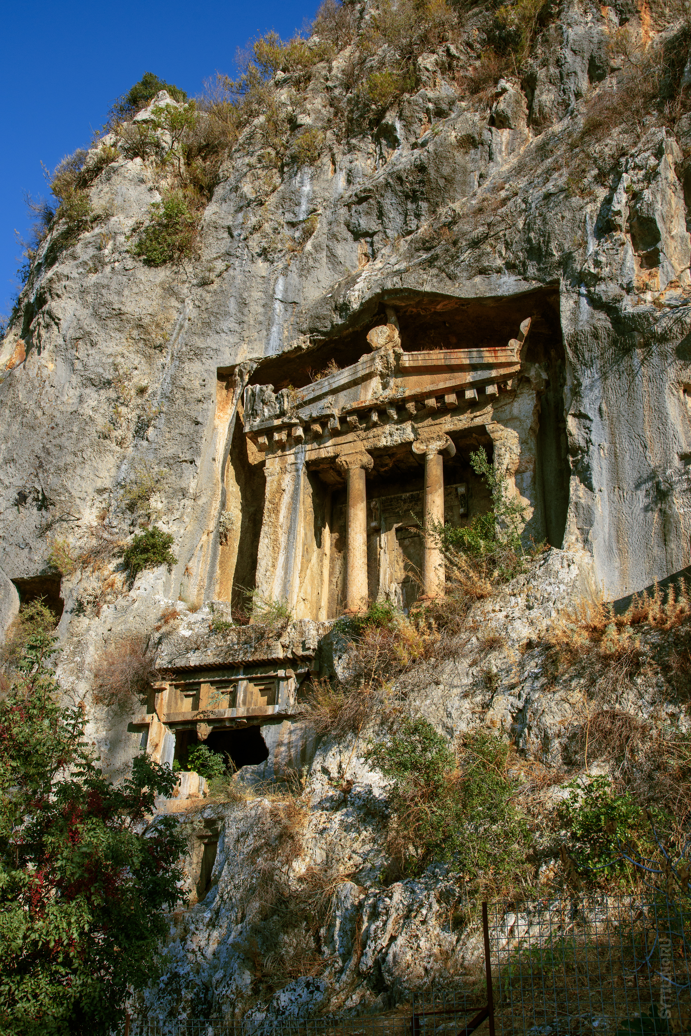 гробница аминтаса, древний, античный, археология, архитектура, искусство, пещера, ликийские гробницы, фетхие, фасад, греческий,достопримечательность, ликийский, ликийцы, гора, мугла, старый, религия, скала, гробница, турция, олюдениз, Сытилин Павел