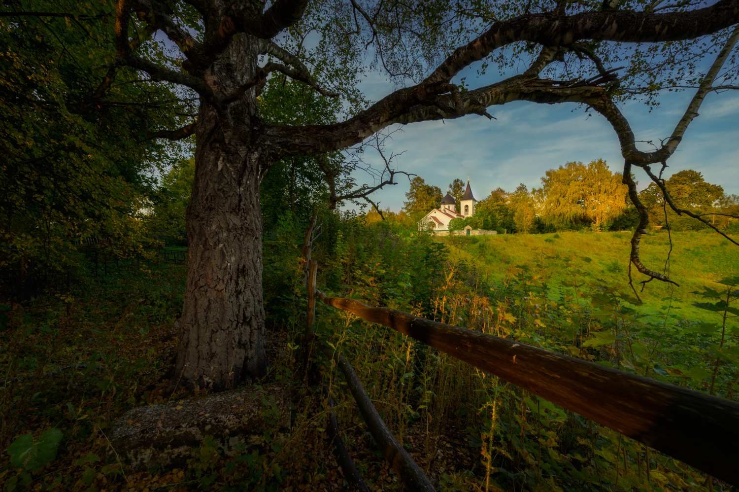 вечер, осень, храм, бёхово, церковь, поленово, россия, православие, тульская область, забор, дерево, Томислав Ракичевич