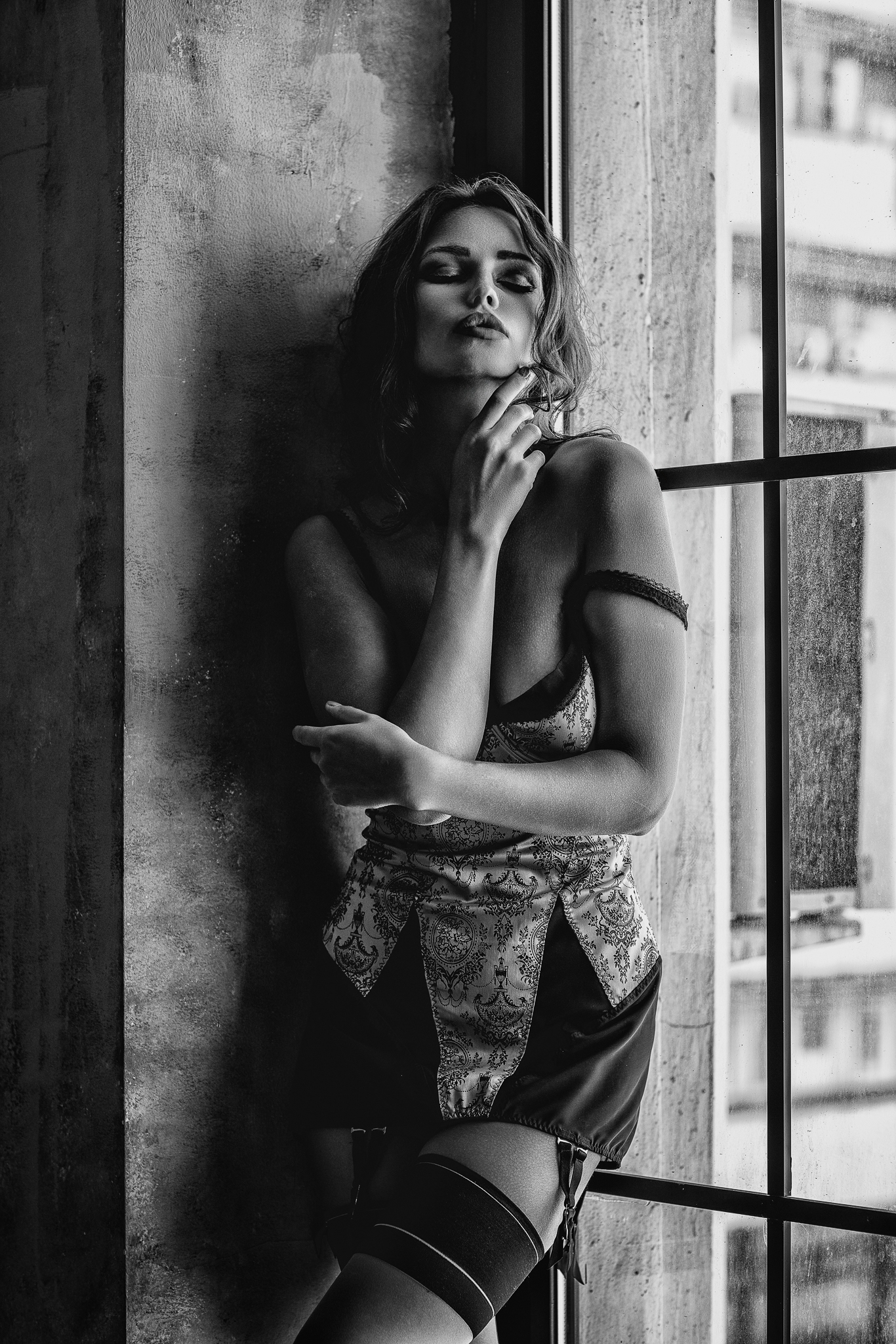 black, white, monochrome, window, light, natural, lighting, contemplative, thoughtful, pensive, architectural, frame, geometric, lines, industrial, vintage, aesthetic, retro, classic, timeless, moody, atmospheric, intimate, soft, light, Rozman Erik