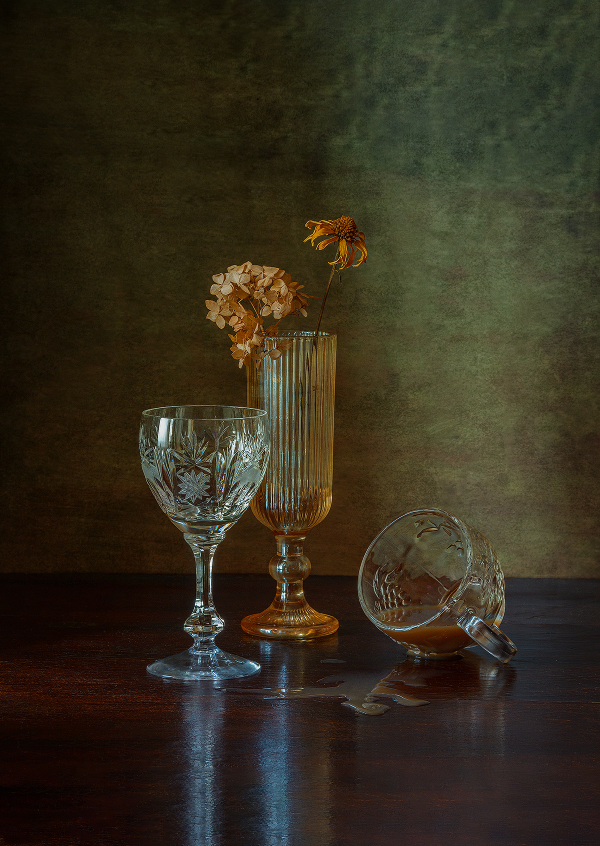 фужер, цветы, кружка, кофе, желтый, Алексей Бычков