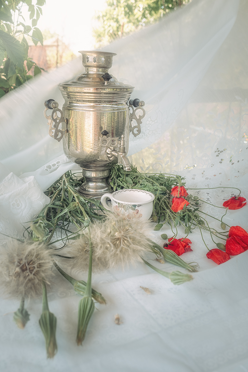 мак самовар одуванчик занавесь лето,  Мария