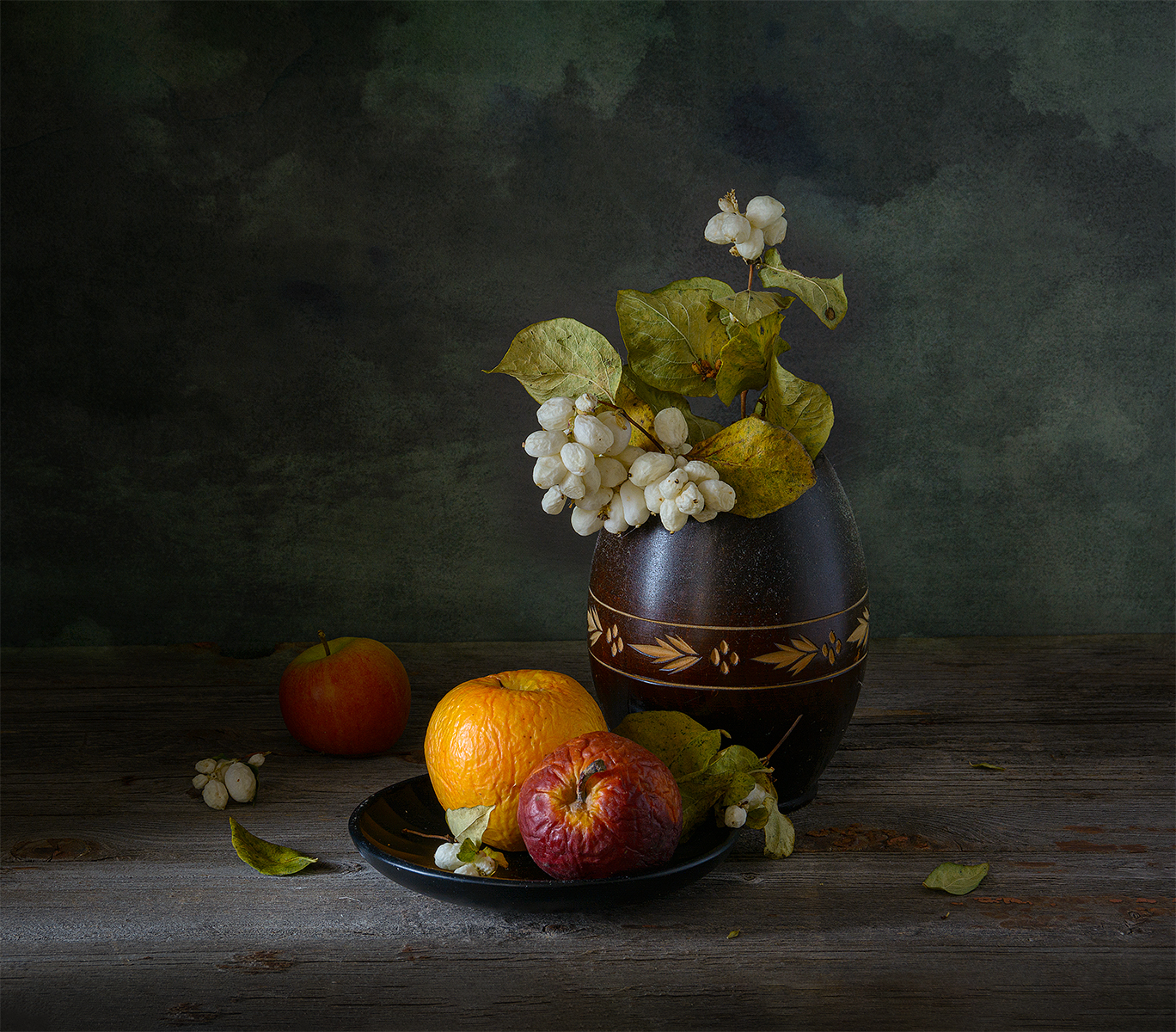 яблоки, блюдце, цветы, увядание, Алексей Бычков