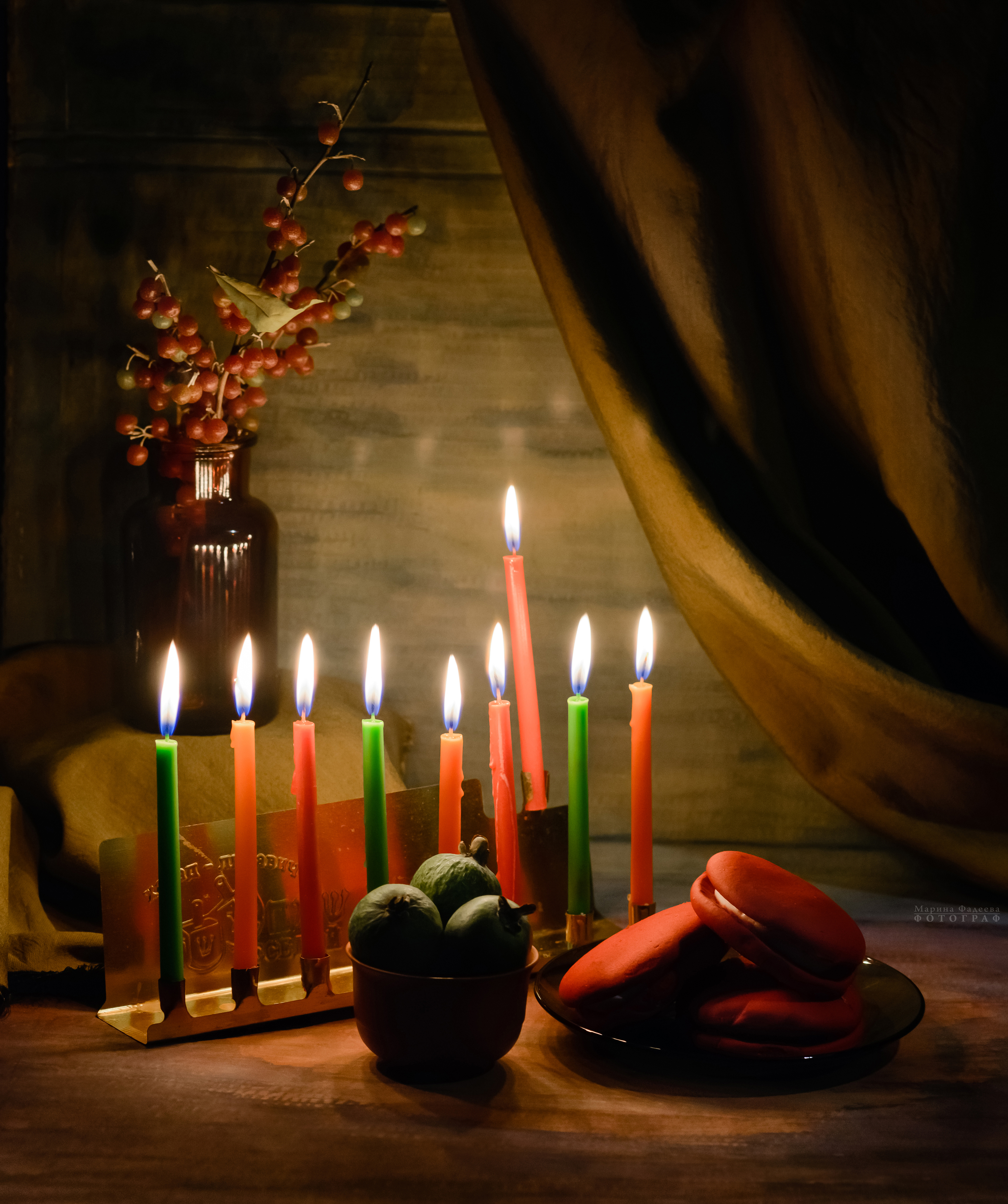 натюрморт, ханука, праздник света, свечи, ханукия, Фадеева Марина