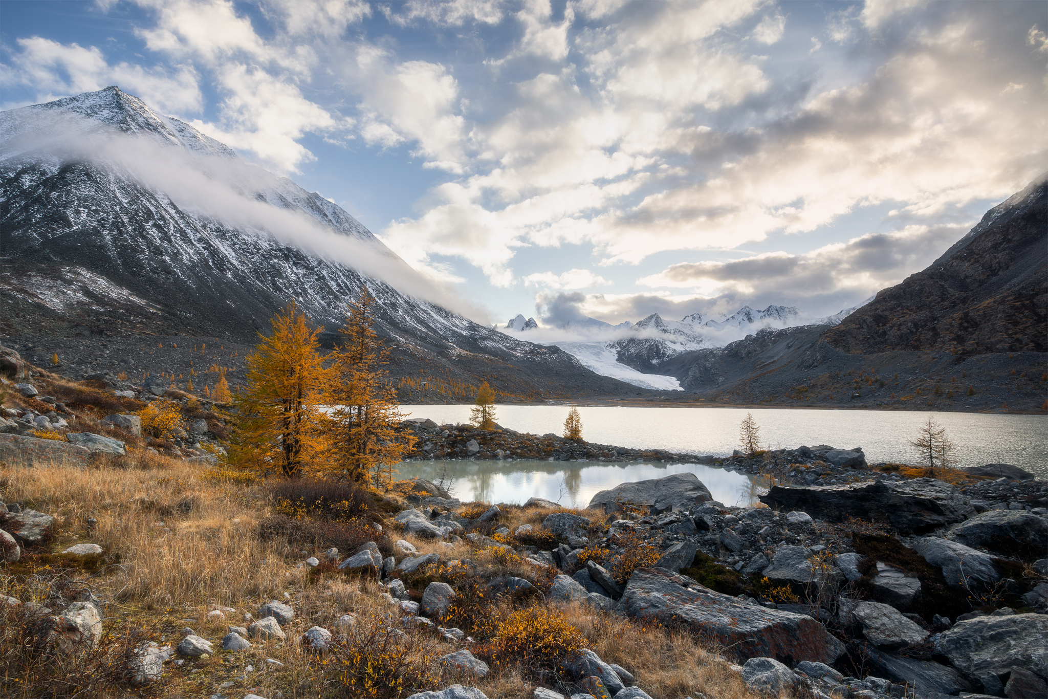 алтай, аккол, аккуль, закат, софийский ледник, горный алтай, республика алтай, осень, южно-чуйский хребет, Телешов Александр