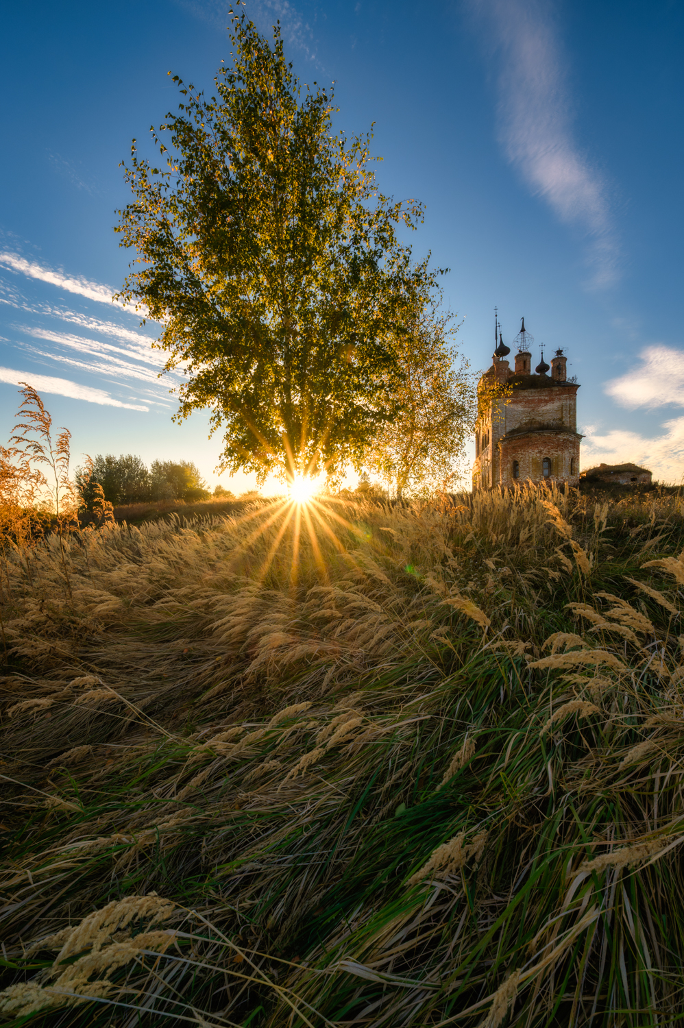 заброшка, вечер, закат, храм, кибол, владимирская область, россия, осень, православие, солнце, суздальское ополье, берёзка, Томислав Ракичевич