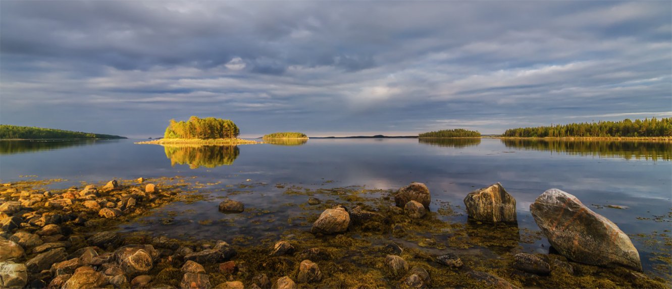 Белое море, Закат, Лето, Море, Небо, Панорама, Пейзаж, Природа, Альберт Беляев